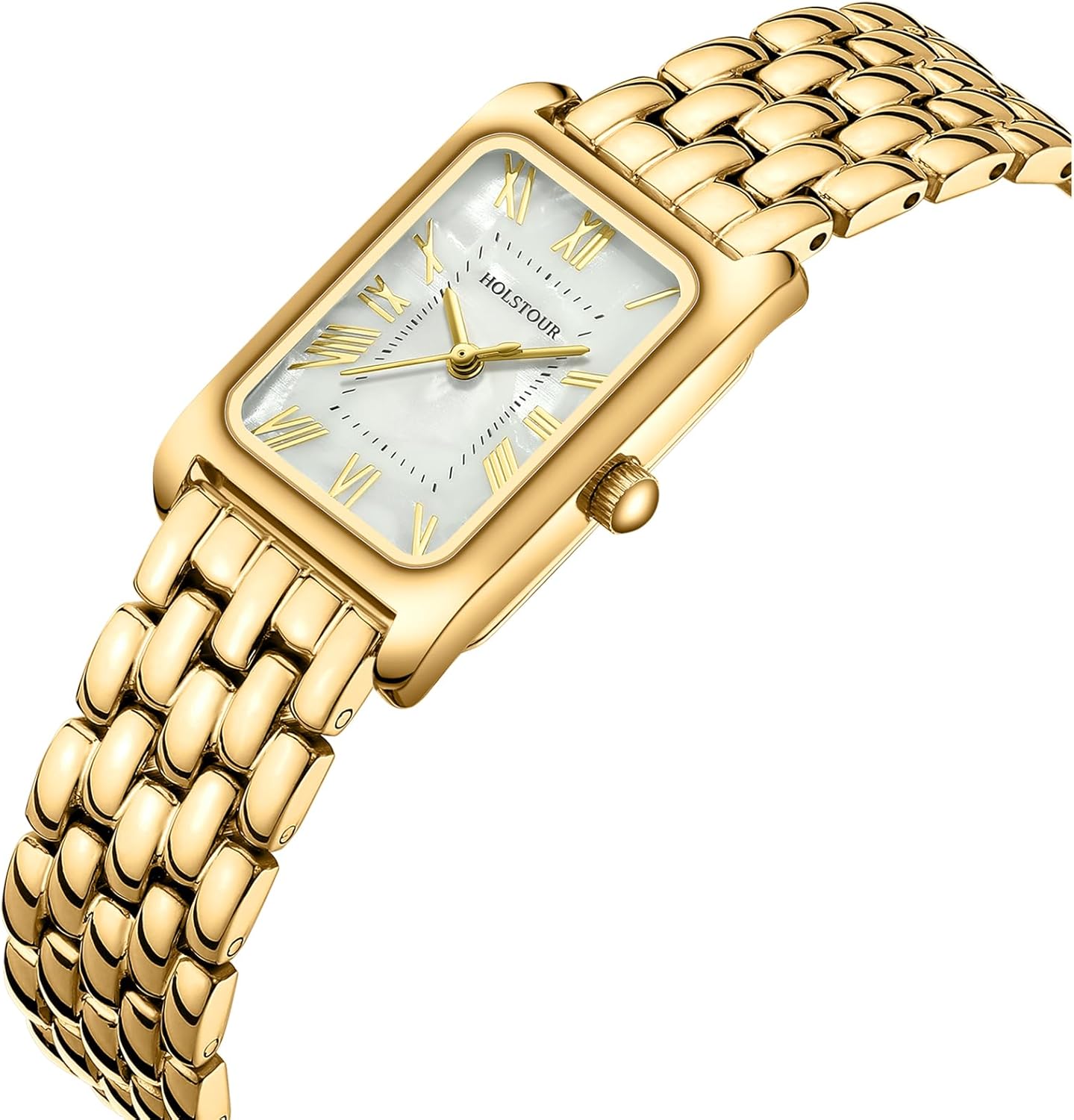 Gold Watches for Women Vintage Bracelet Roman Dial Rectangular Case Gold Watch Waterproof with Tools - Image 2