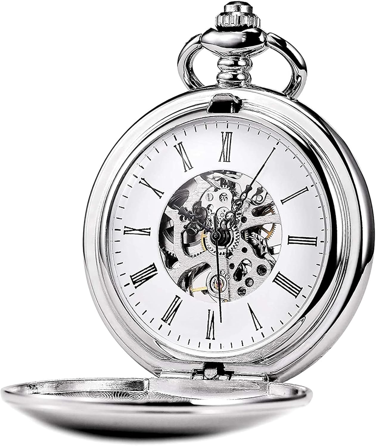 Silver Smooth Pocket Watches Vintage Roman Numerals for Mens Womens