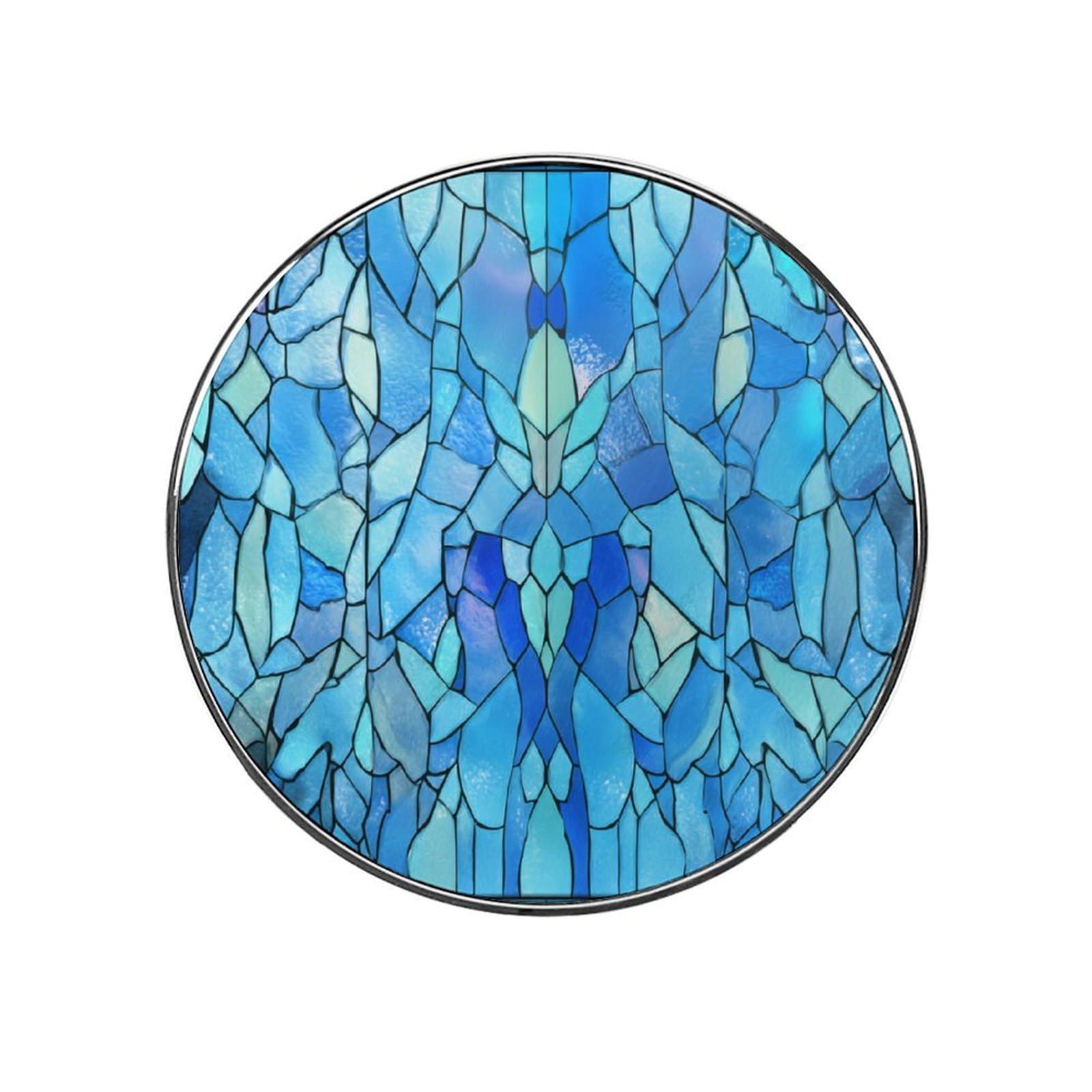 Light Blue Ice Stained Glass Fridge Magnets DIY Art Round Magnetic Refrigerator Sticker for Home Kitchen Car Garage Decor