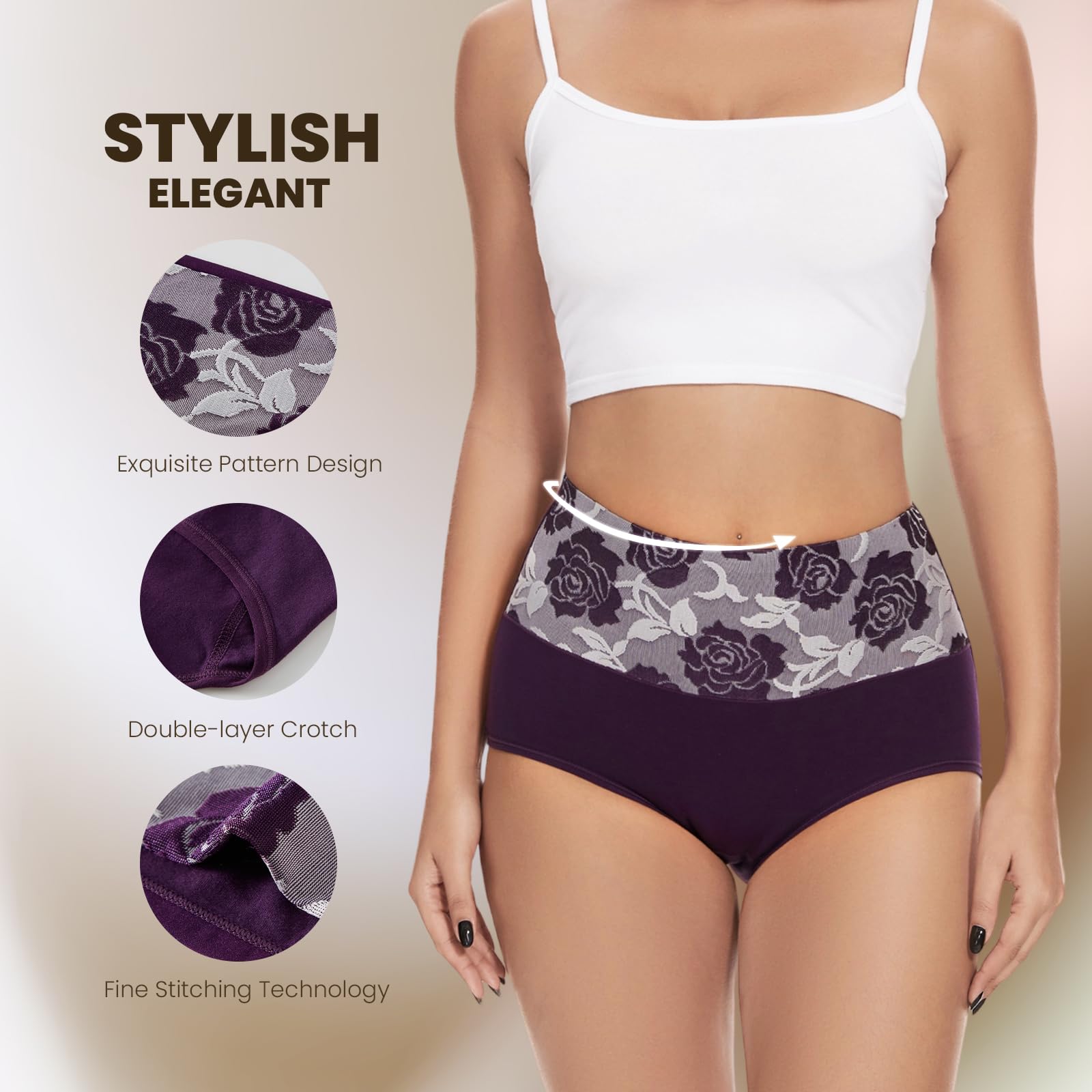 Honzadar Pack de sous-vêtements respirants en coton pour femme, effet gainant au niveau du ventre, taille haute, couverture intégrale
