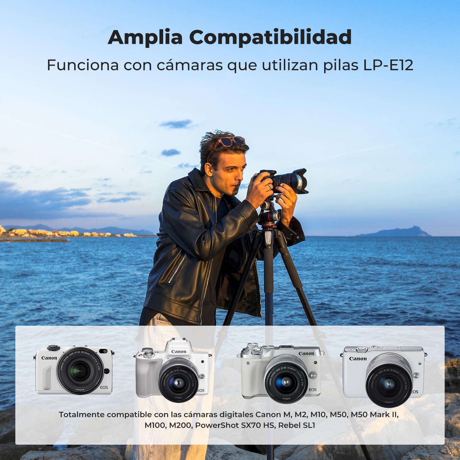 K&F CONCEPT 3-Pack LP-E12 Batería 1100mAh y Cargador LCD de 3 Ranuras Compatible con Cámaras Canon EOS M, M2, M10, M50, M50 Mark II, M100, M200, PowerShot SX70 HS, Rebel SL1