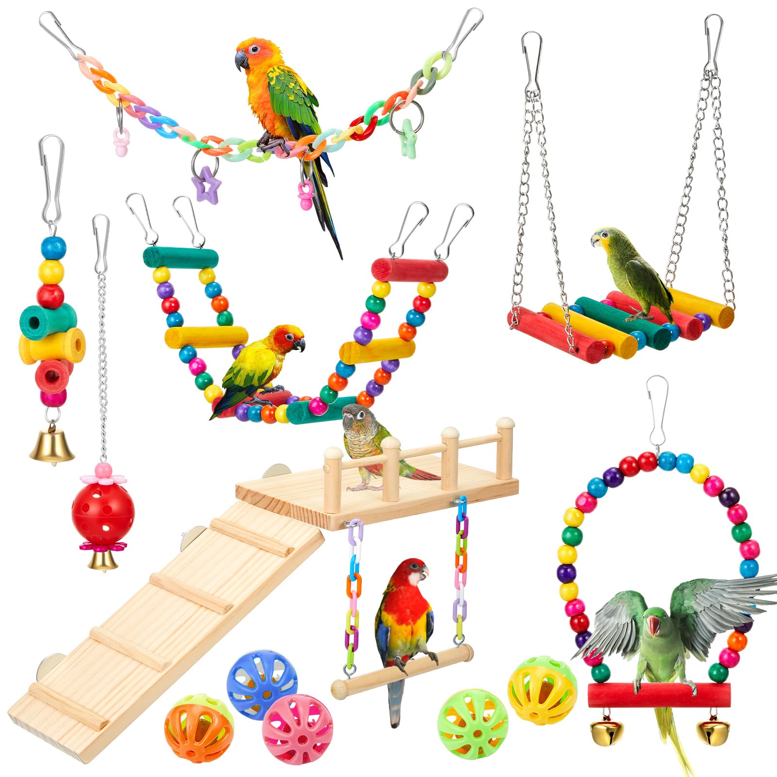 Sonwyoung Parakeet Cockatiel Bird Toys, Bird Toys for Parakeets, Cockatiel Cage Accessories, Perches Cage Parrot Ladders for Hanging Swinging Standing Chewing Climbing Training
