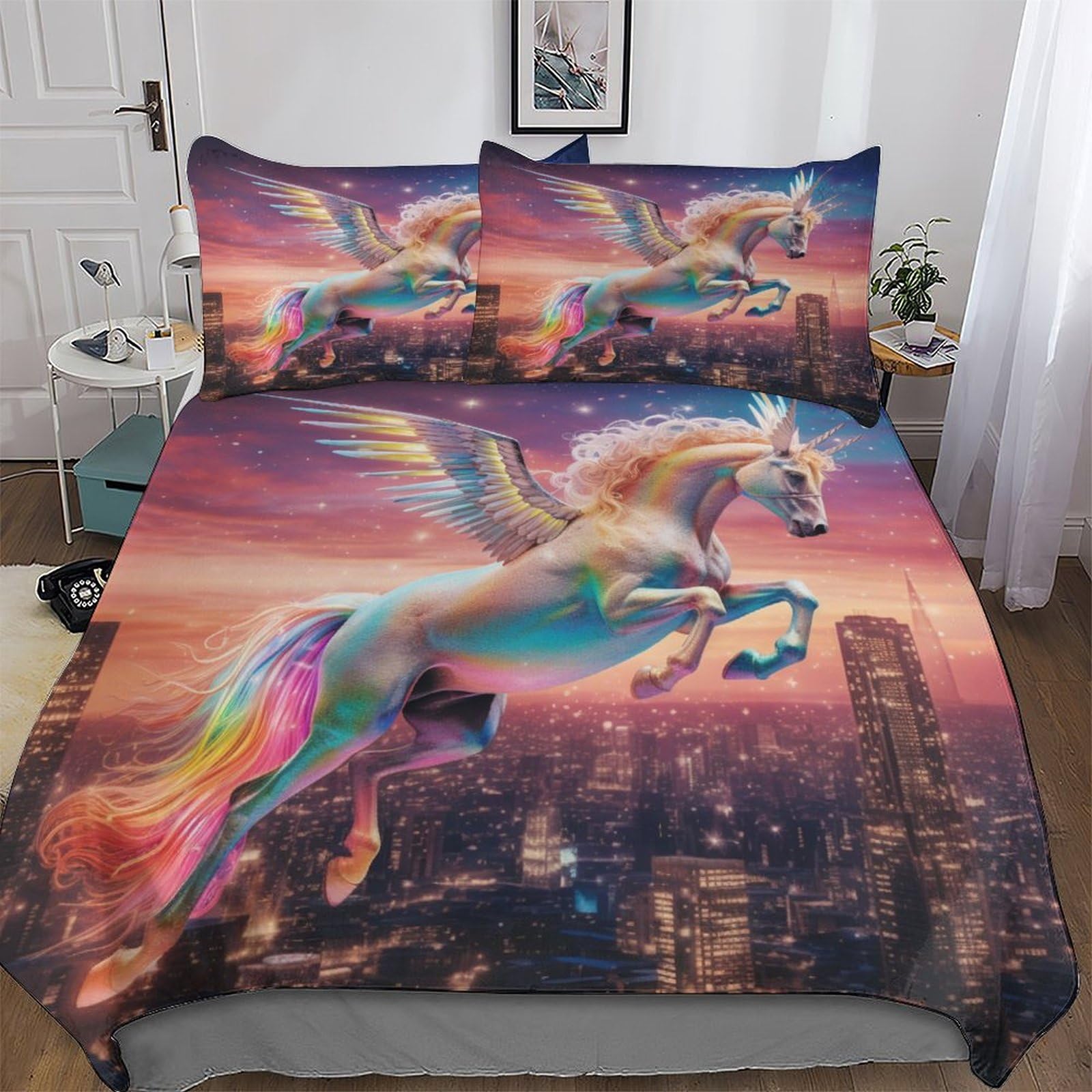 Housse de couette cheval 3 pièces 200x200cm pour lit double avec taie d'oreiller hypoallergénique