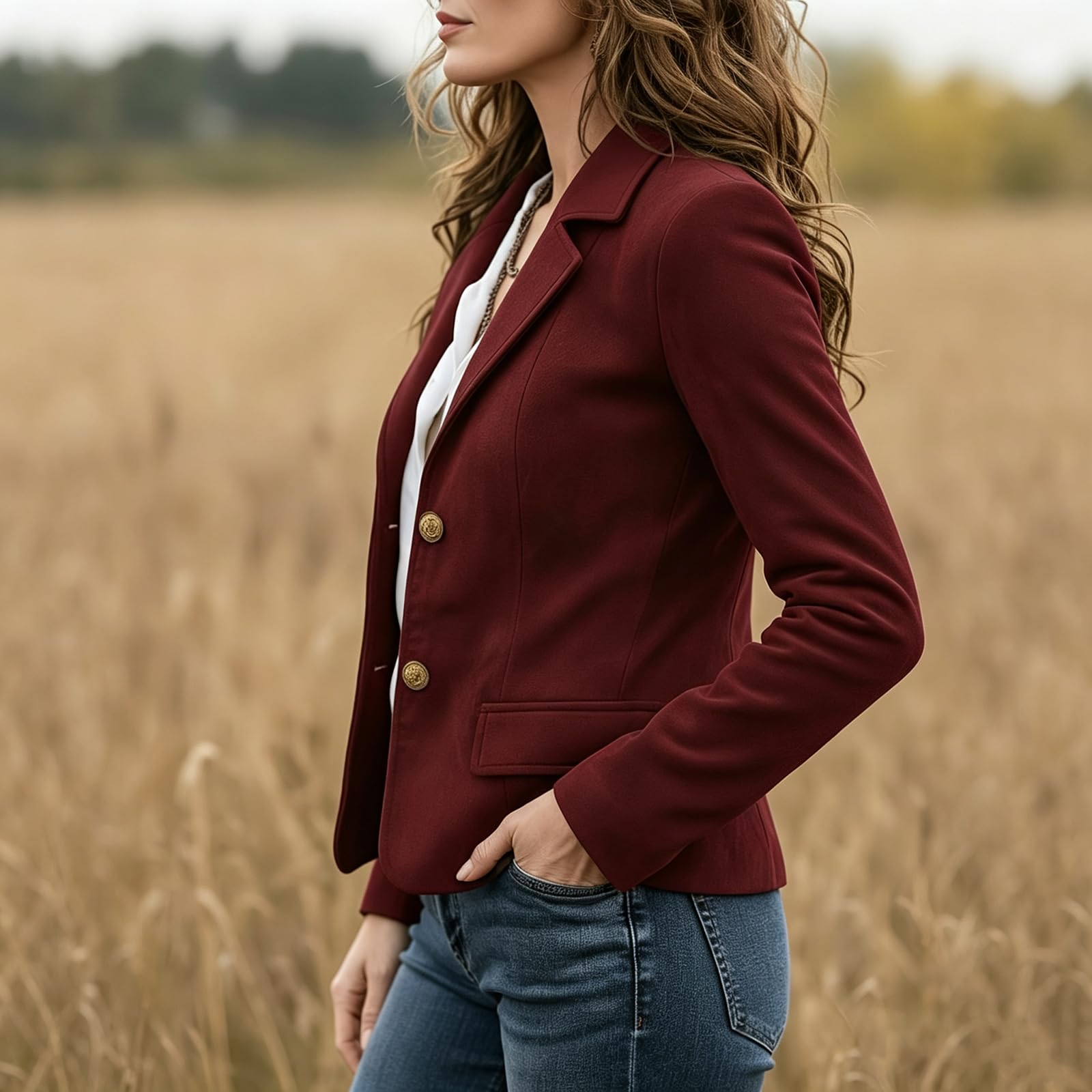 FUPODD Kurzblazer Damen Elegant Blazer Sportlich Anzug Jacke Reverskragen