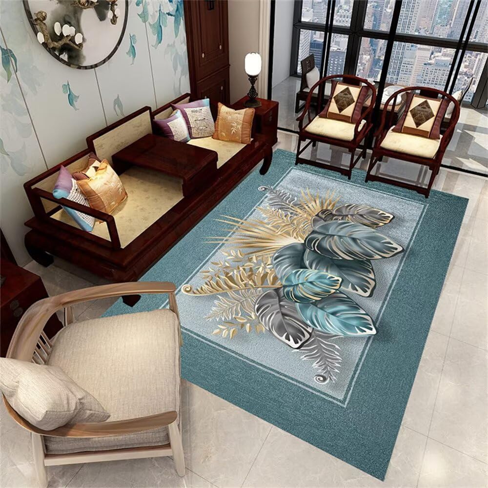 Tapis de feuilles classiques bleu au design carreaux de ciment raffiné
