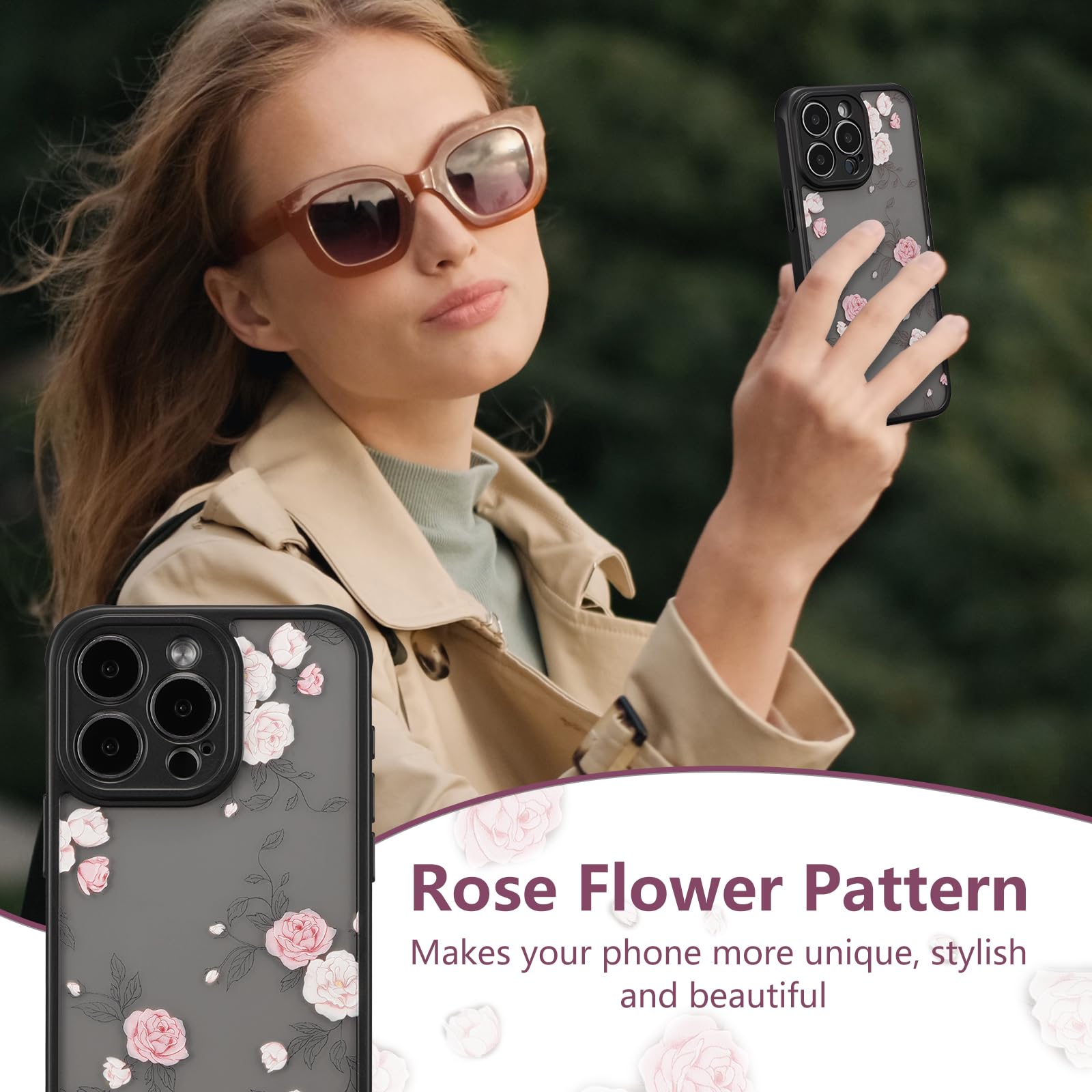 XIZYO Rose Flower Case for iPhone 13 Pro Max, Cute Frosted Translucent Rose Floral Pattern Aesthetic Phone Case - Image 4