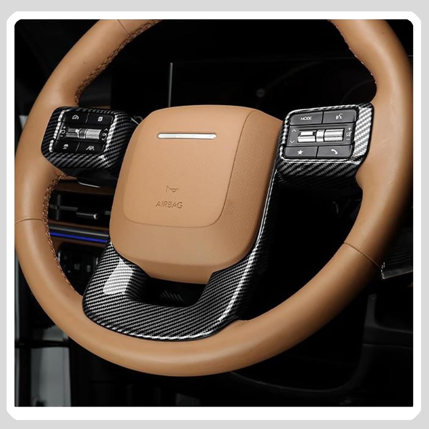 Steering Wheel Button Cover, for Hyundai Santa FE 2024 2025,Steering Wheel Button Panel Protection Frame Molding Trim - Carbon Fiber