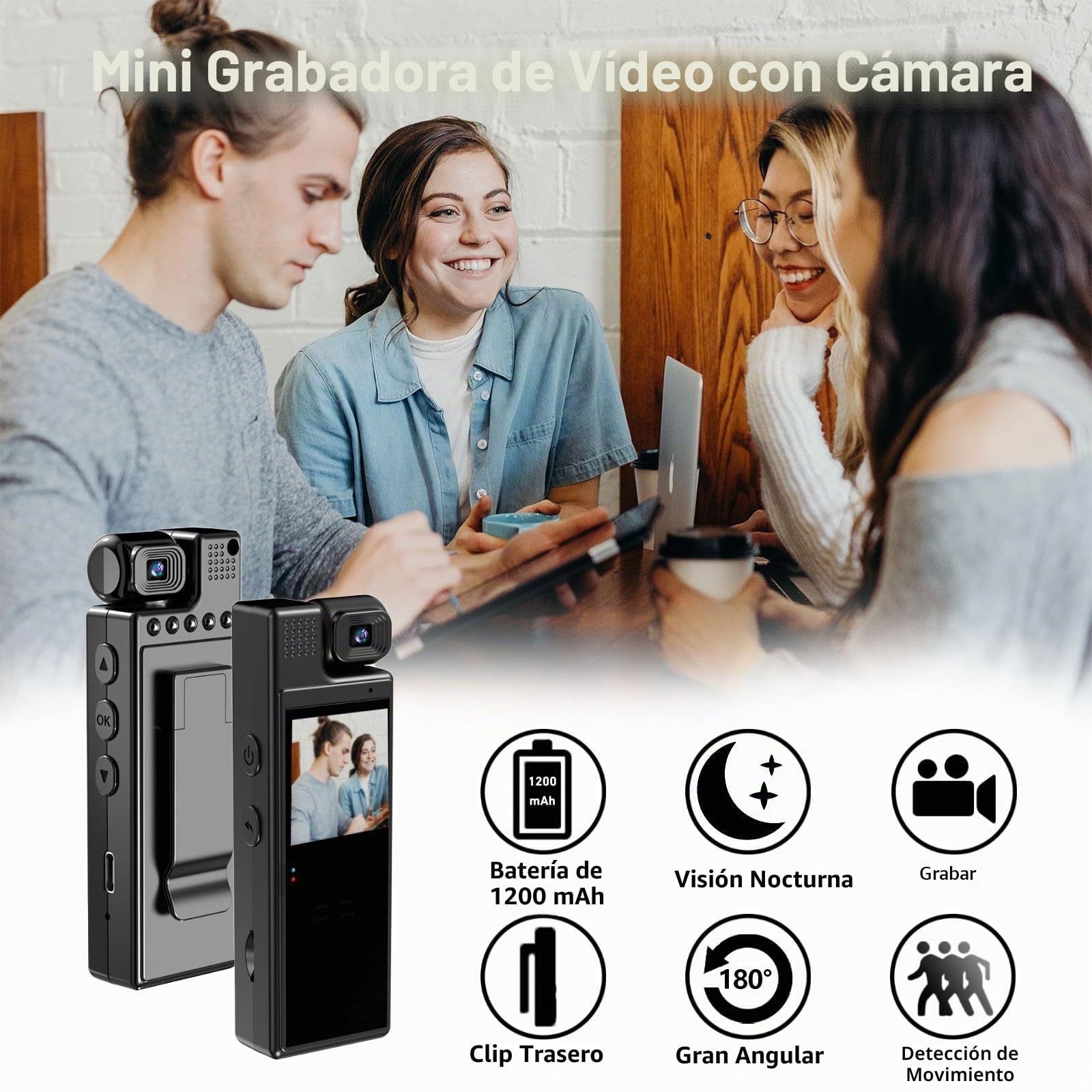 Cámara 4K UHD con grabación de audio y video Lente giratoria de 180° Cámara con 6 horas de duración de la batería con pantalla TFT de 1,3 pulgadas Detección de movimiento