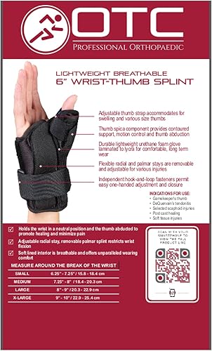 Vista 18 de OTC OTC - Férula de muñeca para pulgar, 8 pulgadas para adulto, ligera, transpirable, grande