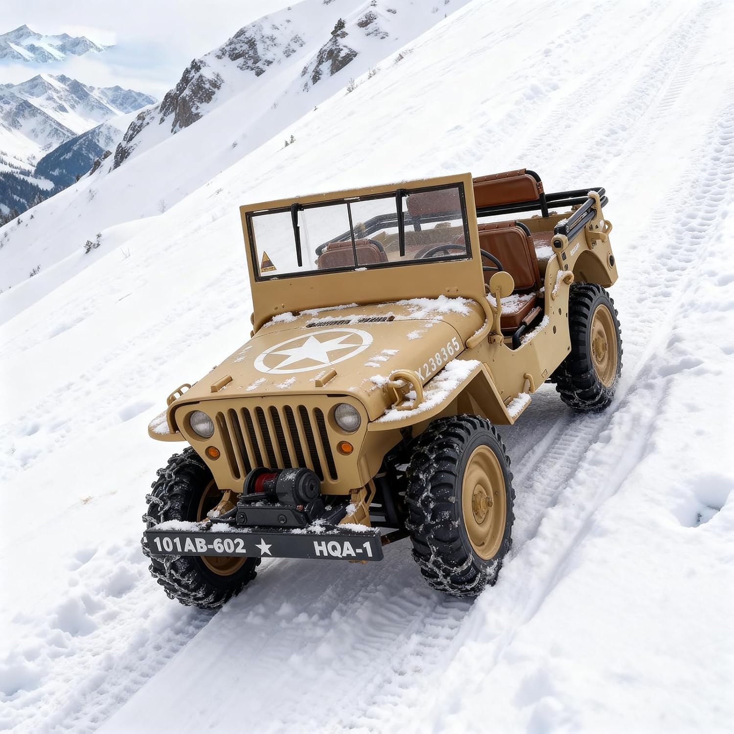 HG4-58 Semi-Alloy Willys Hobby RC Military Truck Crawler 1/14 Off Road Vehicle Car 8-Channels RC Winch Manual 2nd Gearbox Four-Wheel Drive Alloy Chassis & Transmission for 14y+ Adults Yellow