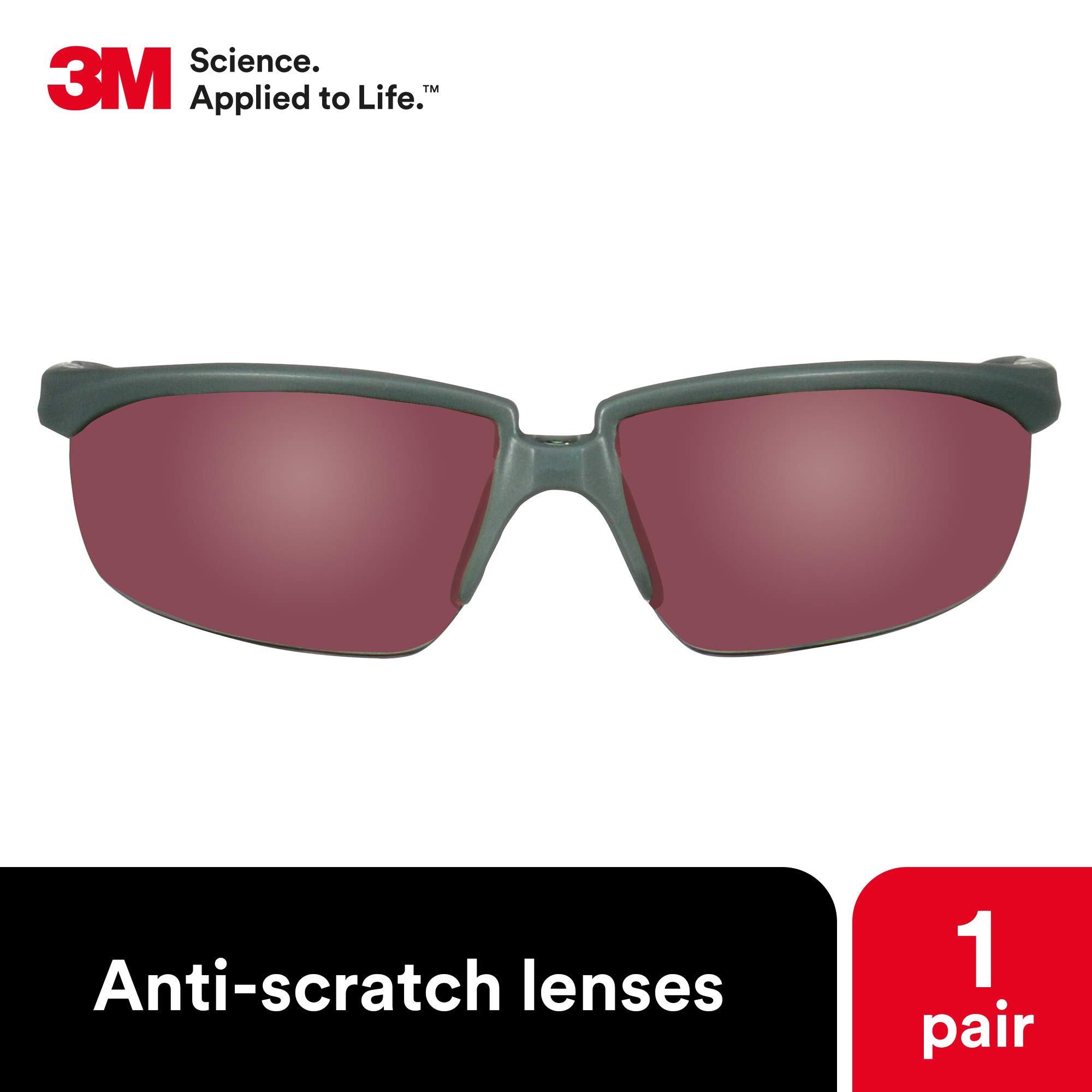 3M Okulary ochronne, seria Solus 2000, odporne na zarysowania, czerwone lustrzane soczewki, szaro-czerwone zauszniki
