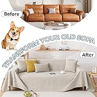 Vista 3 de VClife Funda de sofá antiarañazos para gatos, funda de sofá 100% impermeable para mascotas, funda de sofá caqui para sofá seccional, protector