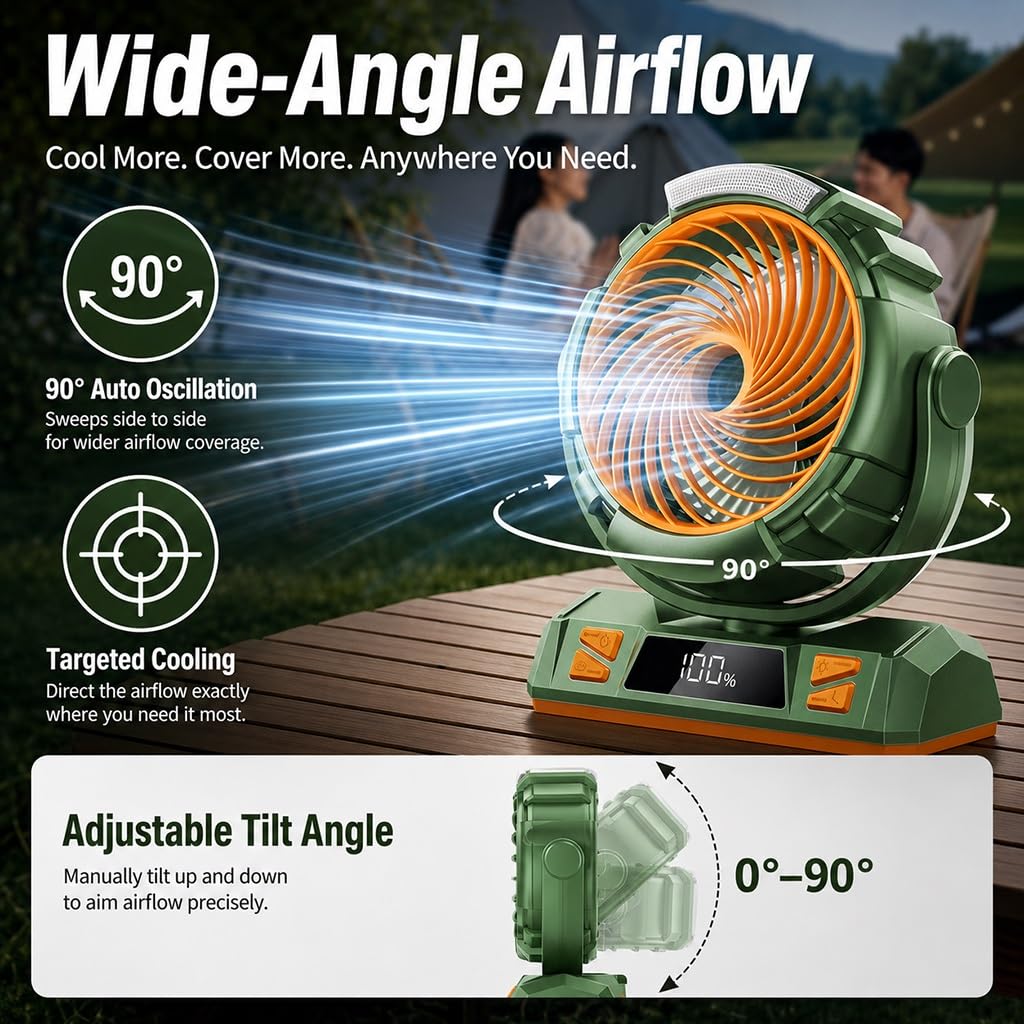 Ventilatore Da Campeggio Con Batteria Da 40000 MAh, 6 Velocità, Luce LED
