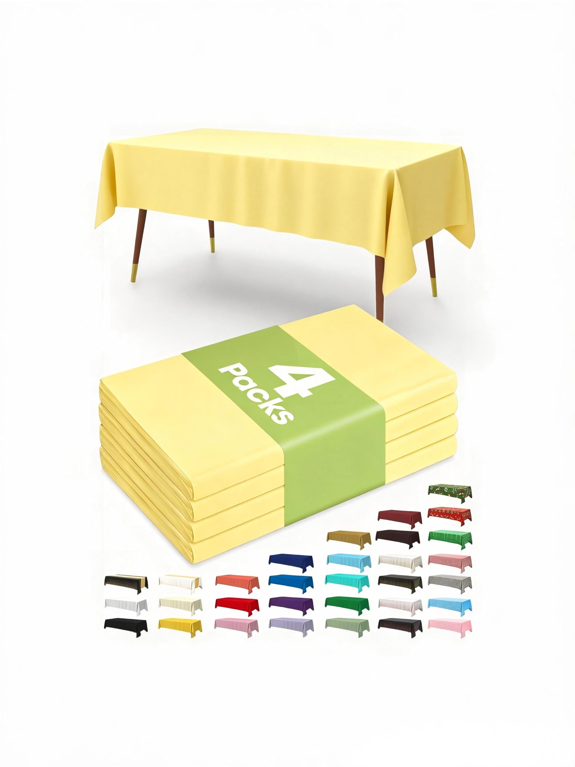 ALUNA Solid Rectangular Plastic Table Cover (137cm x 274cm) 4Count - Elegant & Durable Tablecloth for Parties, Events, and Home Use (Yellow)