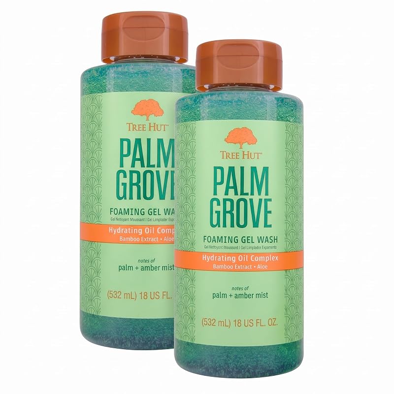 Sabonete líquido corporal em gel espumante Tree Hut Palm Grove com manteiga de karité e óleos essenciais, 530 mL, pacote com 2