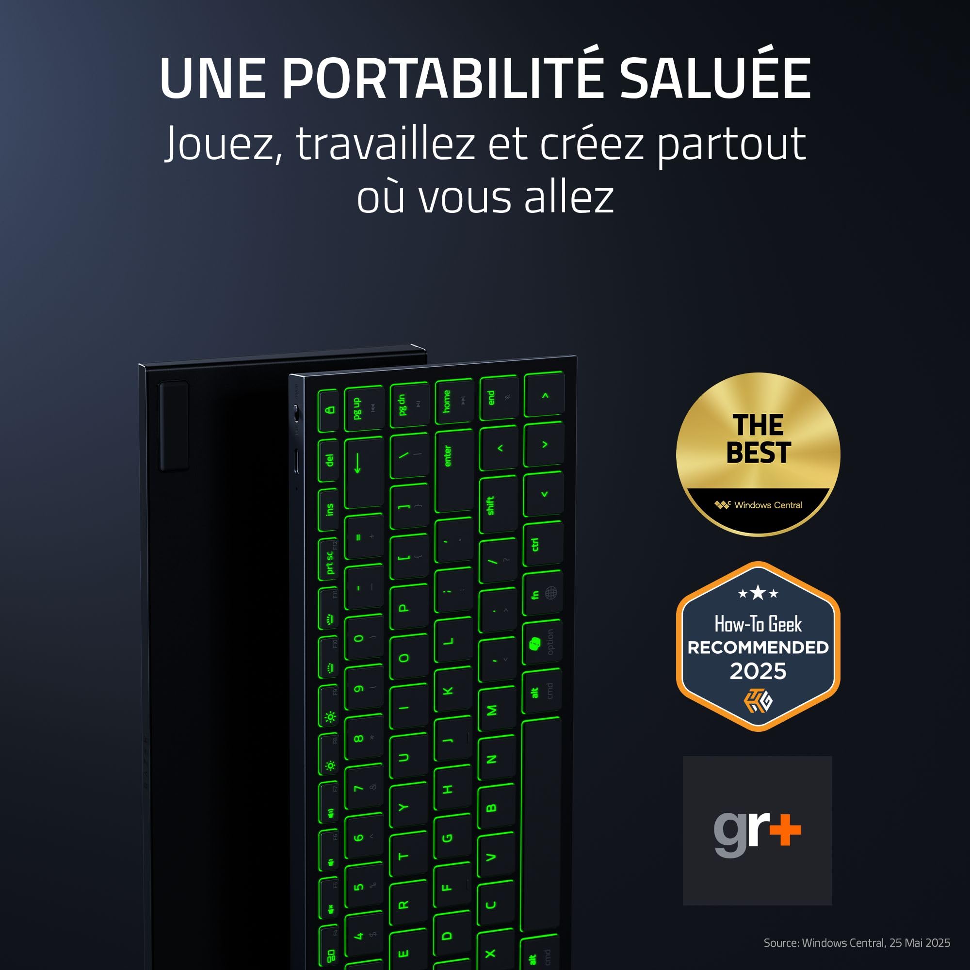 Razer Joro Portable Keyboard - Clavier sans Fil Rétroéclairé Compact - Bluetooth - WiFi - Low Profile - USB-C - Compatible Apple macOS & iOS - PC Windows - Clavier Francais AZERTY | Noir