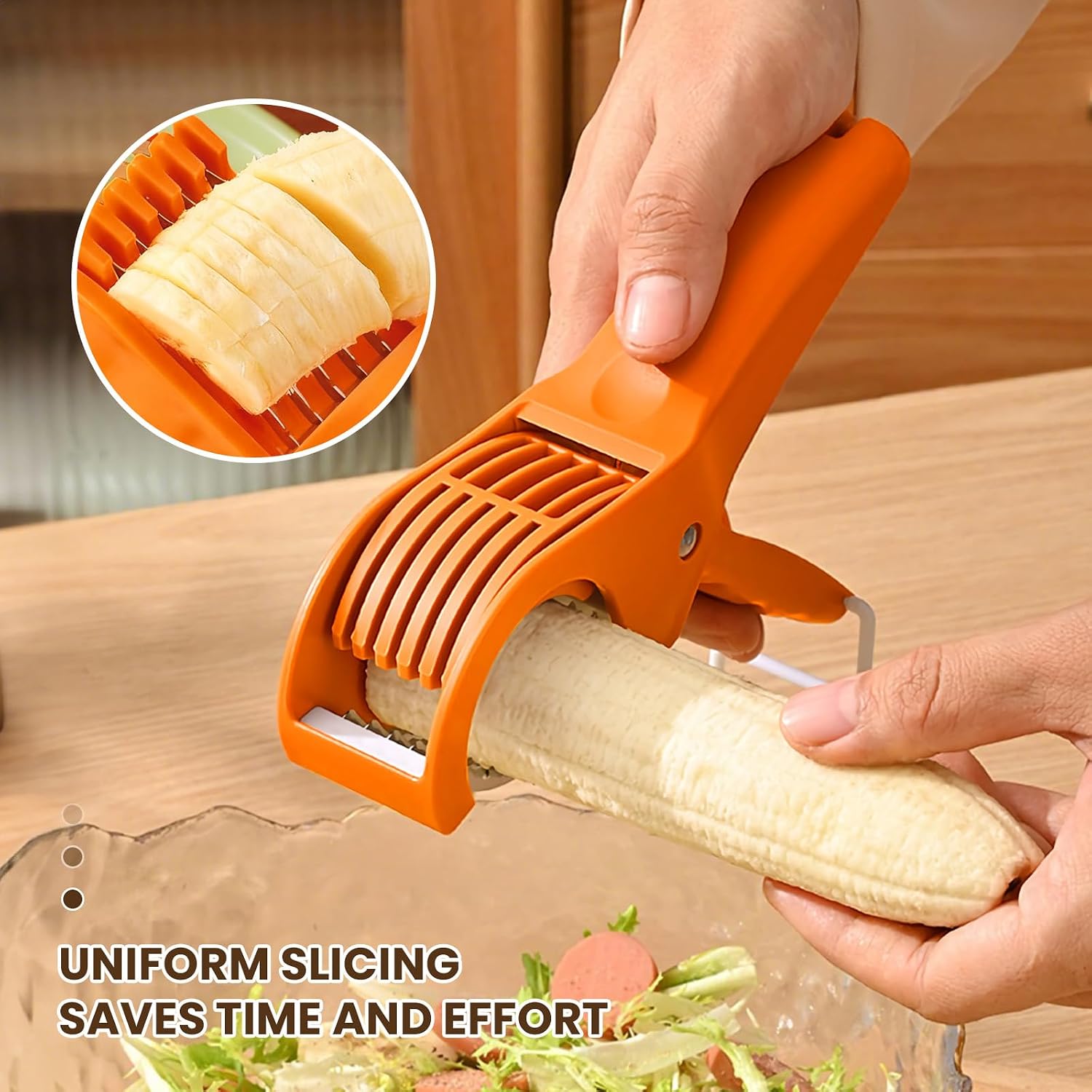 Banana Slicer,Hot Dog Cutter Slicer, Efficient and Safe Banana Cutter for Even Slices, kitchen gadget (Orange) image 4