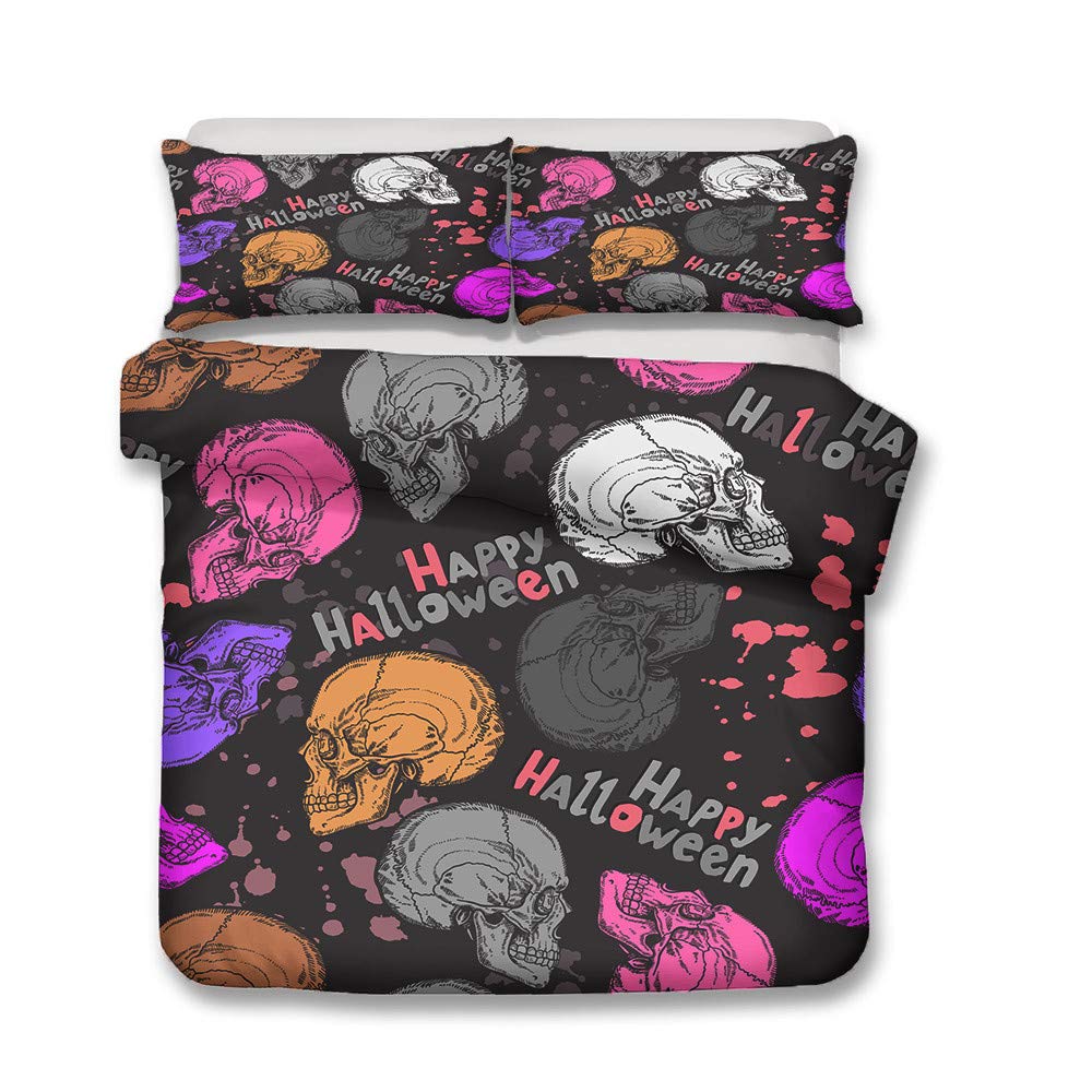 Odot Skull Carnival 3D Halloween Bedding Duvet Cover Set, Bedding Easy Care Microfiber Anti-Allergic Soft & Smooth With Pillow Cases Duvet Cover X Pillowcases (Single 3Pcs-135X200cm,)