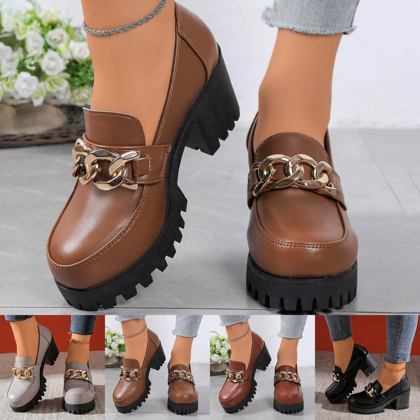 Mocassini da donna con plateau, eleganti, comodi, con suola profilata antiscivolo, in pelle PU, scarpe da trekking da donna, per ufficio, campus, scarpe per il tempo libero