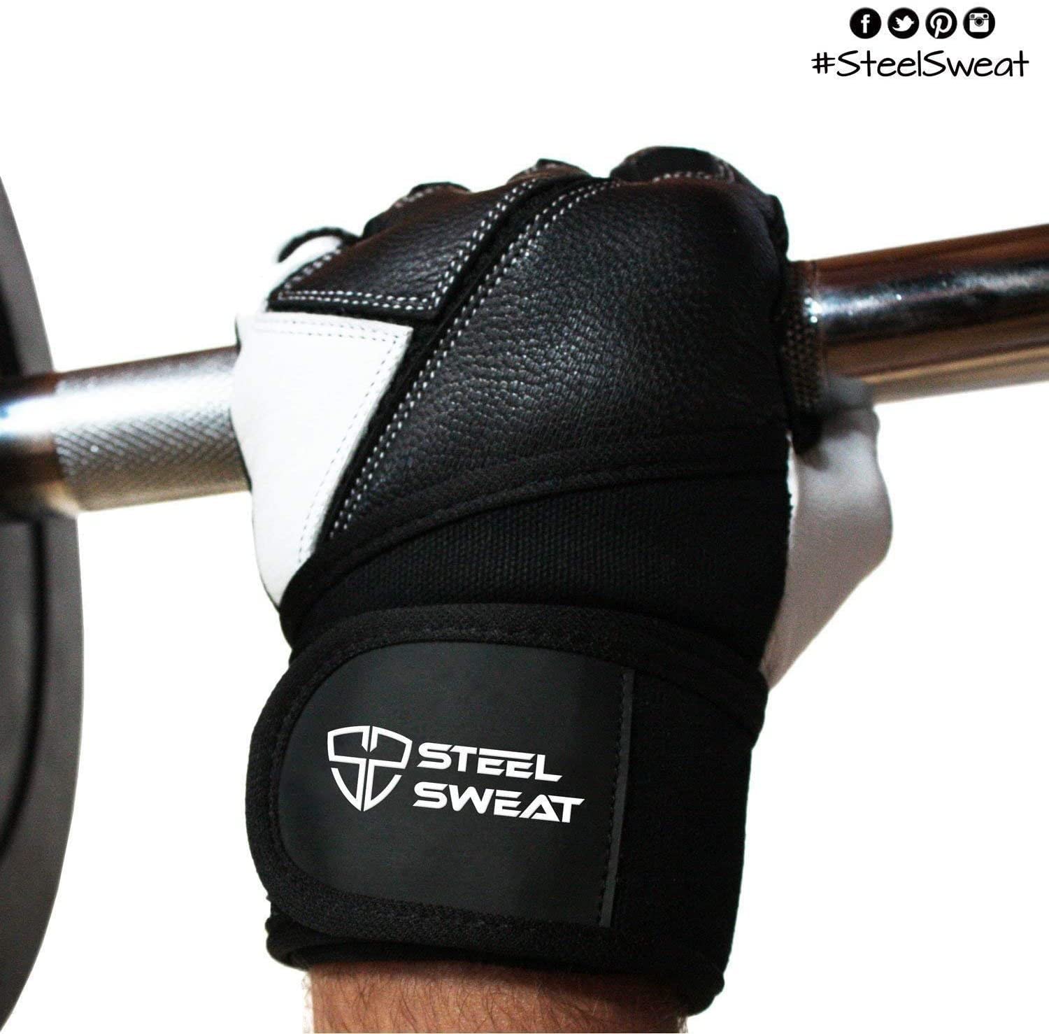 Steel Sweat Weightlifting Gloves - 18 inch Wrist Wrap Support for Workout, Gym and Fitness Training - Best for Men and Women Who Love Weight Lifting - Leather Zed Pro (Black, Large)