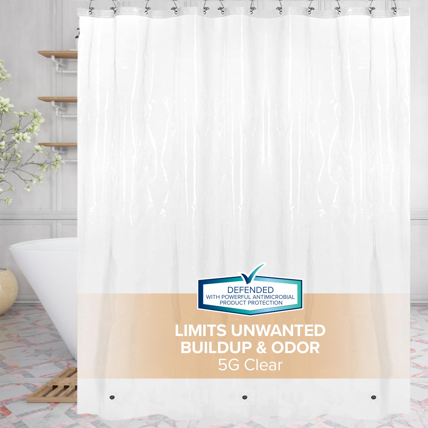 Microban-Infused Shower Curtain Liner, 5G Thicker Liner, 70"x72", Clear