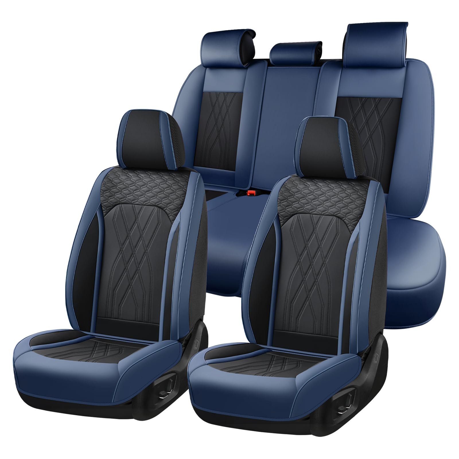 FLORICH Seat Covers Full Set Leather Cars Seat Cover Front and Rear 5 Seats Full Coverage Seat Cushion Protector Waterproof Automotive Interior Cover Universal Fit for Most Cars Trucks SUV, Black&amp;Blue