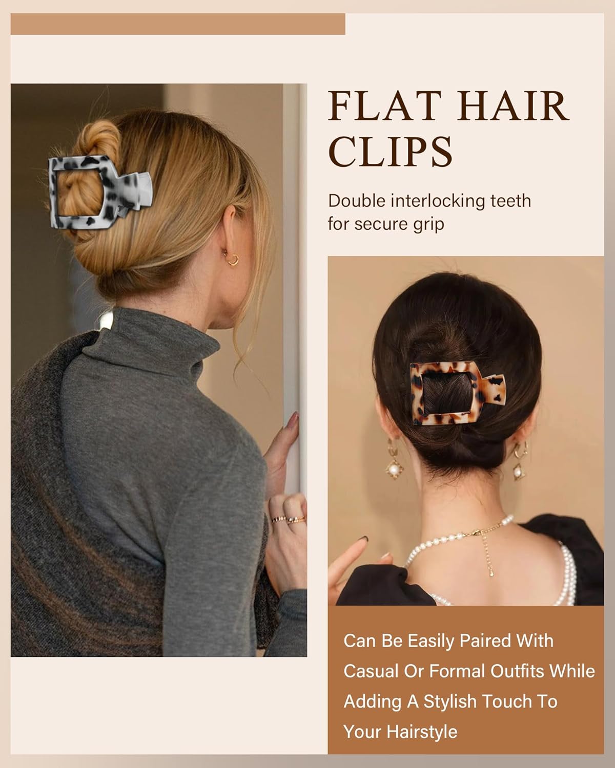 AWAYTR Flat Hair Clips For Women Lay Flat Claw Clip for Hair 4Pcs Large Square Hair Claw Clips - Image 5