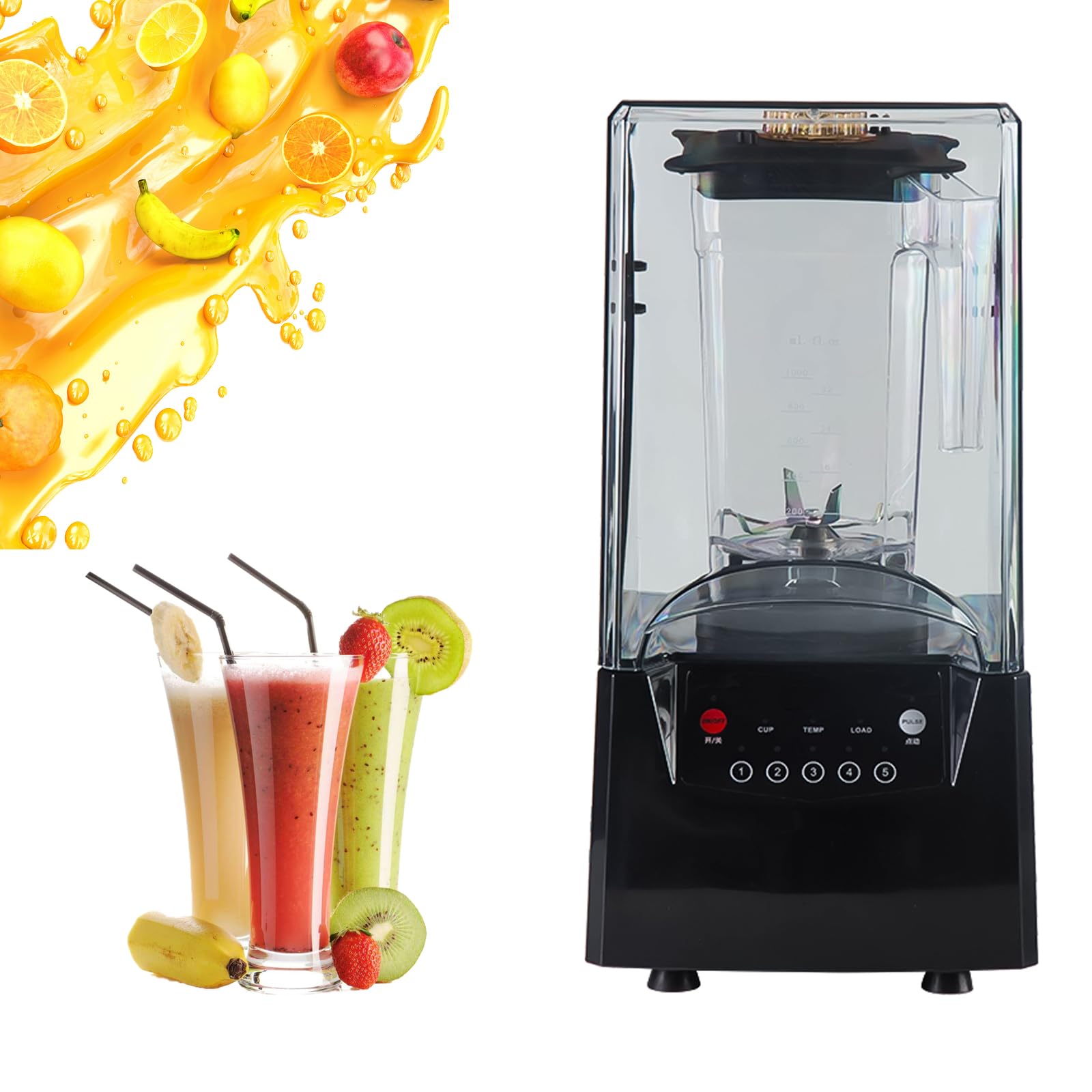 Profesjonalny blender - 2600W, blender do lodu z dźwiękochłonną osłoną, inteligentny panel, konstrukcja 6 ostrzy do smoothie, orzechów, lodu i owoców