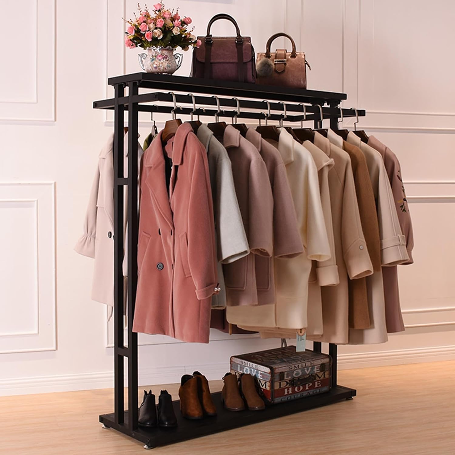 Coat Rack Stand Clothes Rack Stand, Multifunctional Garment Rack, Portable Suits Scarves Handbag Shoe Storage Holder, Hall Entryway Bedroom Store Large Capacity Frame Organizer (Color : Blac