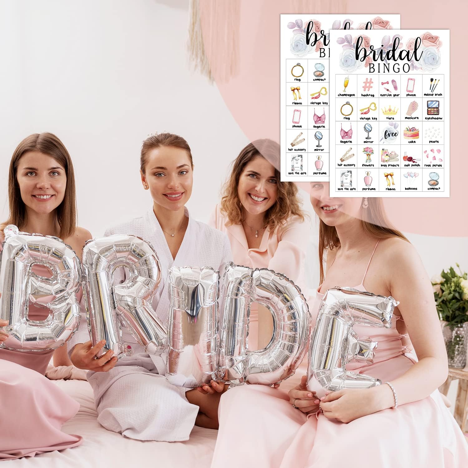 Floral Bridal Shower Bingo Game, 24 Players Bingo Game, for Wedding Shower Party, Engagement Bachelorette Party, Reception Activity Supplies - 002