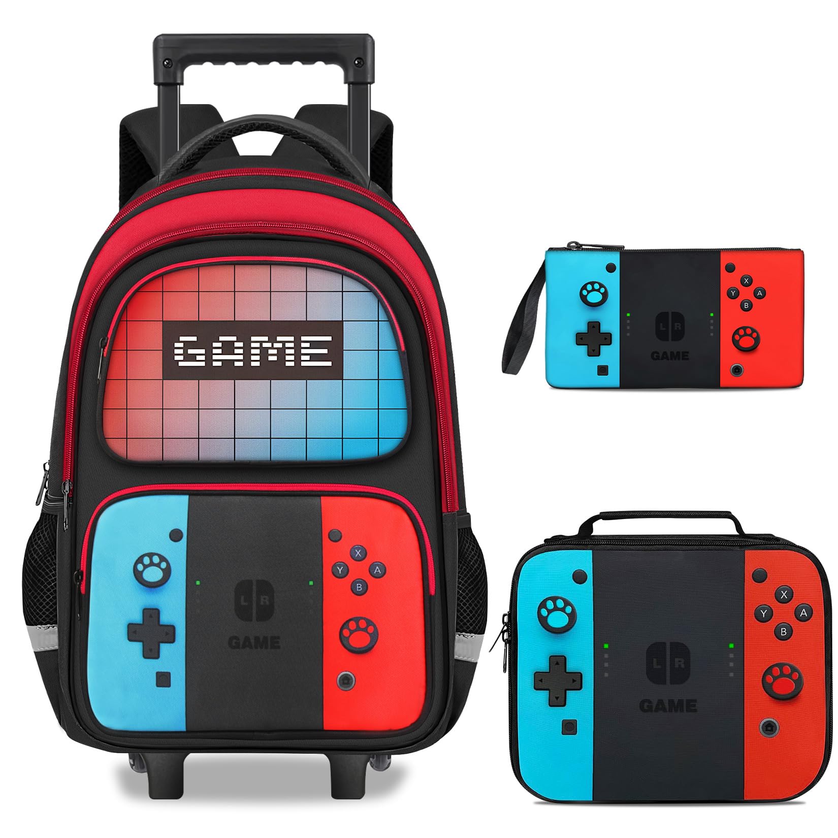 TILYTADLY Boys Rolling Backpack for Kids - Gamer Kids Rolling Backpack with Wheels