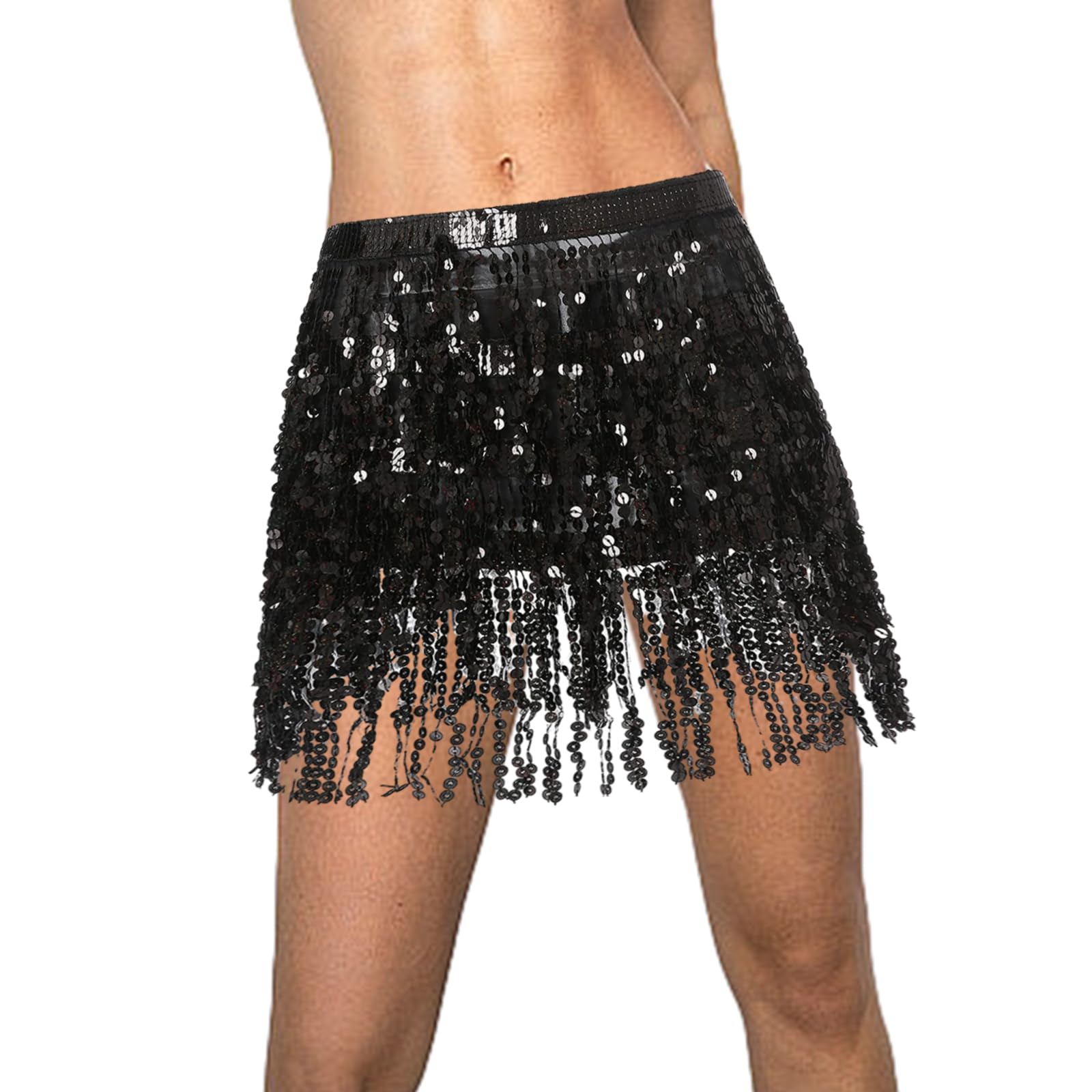 Funmo Lentejuelas Flecos Falda Borla Vientre Cadera Bufanda Falda de Baile Abrigo Verano Playa Rave Moda joyería Corporal para Mujeres y niñas