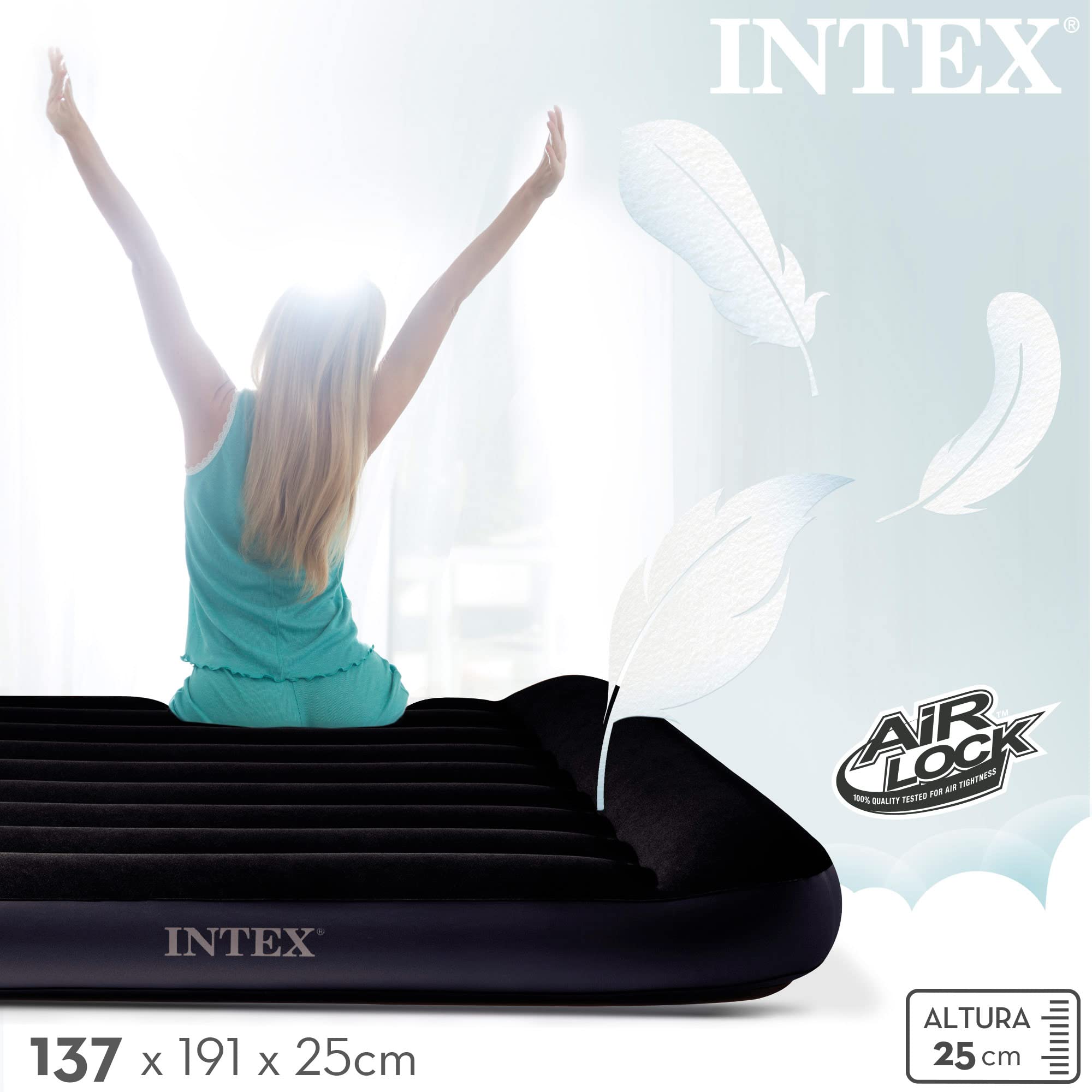 Intex 64148ND - Materasso Dura-Beam Pillow Rest Piazza e Mezza Con Pompa Elettrica Incorporata, 137x191x25 cm
