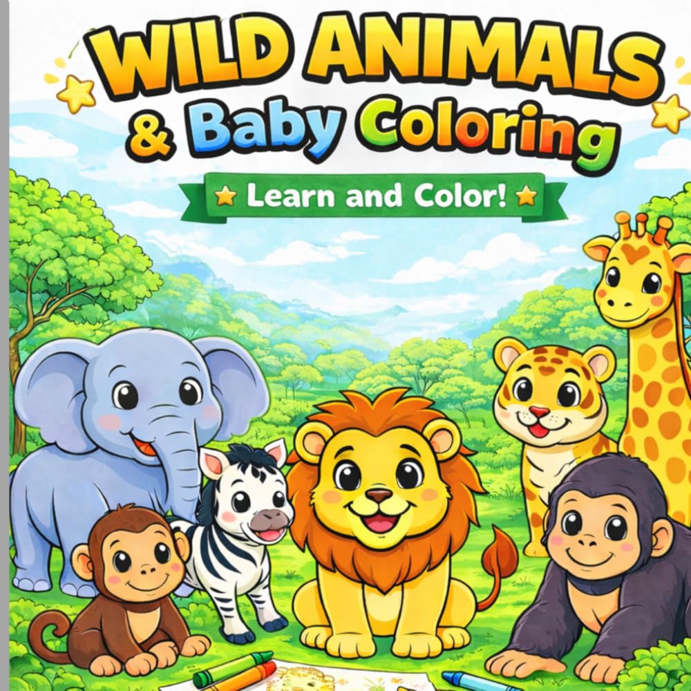My First Wild Animals & Their Babies: Fun and Easy Coloring Book for Kids While Learning Animal and Baby Names