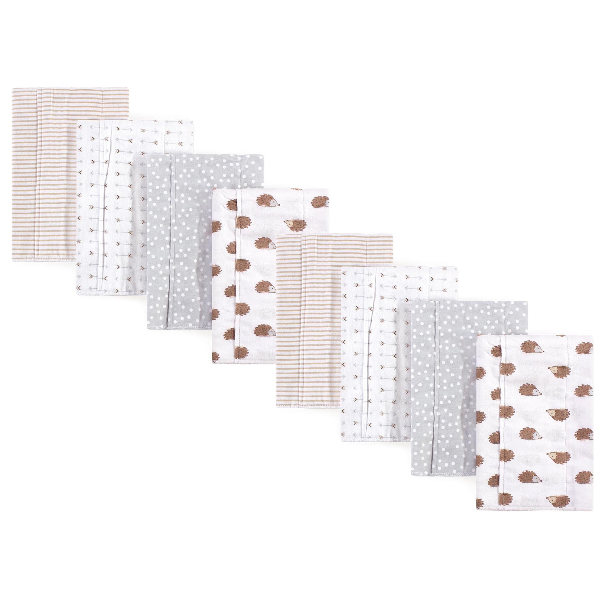 Hudson Baby Cotton Poly Flannel Burp Cloths Multipack, Hedgehog 8-Pack, One Size
