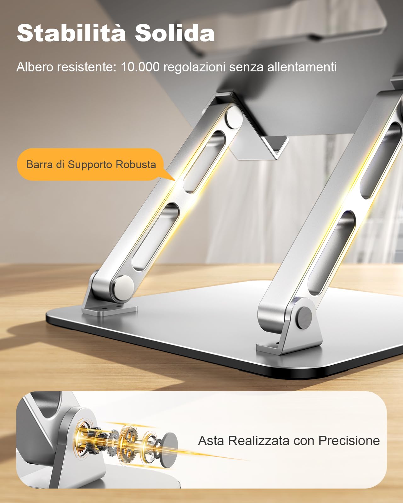 Babacom Supporto PC Portatile Ergonomico da Scrivania, Laptop Stand con Supporto a Doppia Asta e Altezza Regolabile, Porta PC Portatile Ventilato Antiscivolo Compatibile con MacBook Air Pro (10-16")