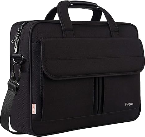 Taygeer Laptop Bag 15.6 Inch, Business Briefcase Gifts for Men Women, Water Resistant Messenger Shoulder Bag with Strap, Premium Office Bag, Carry On Laptop Case for Notebook/Computer/Laptop, Black
