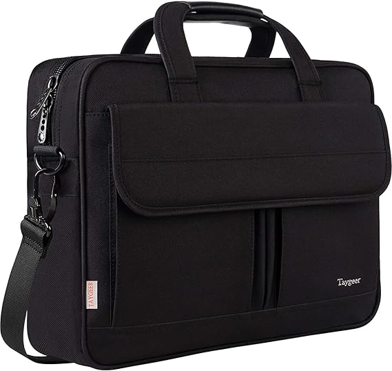 Taygeer Laptop Bag 15.6 Inch, Business Briefcase Gifts for Men Women, Water Resistant Messenger Shoulder Bag with Strap, Premium Office Bag, Carry On Laptop Case for Notebook/Computer/Laptop, Black