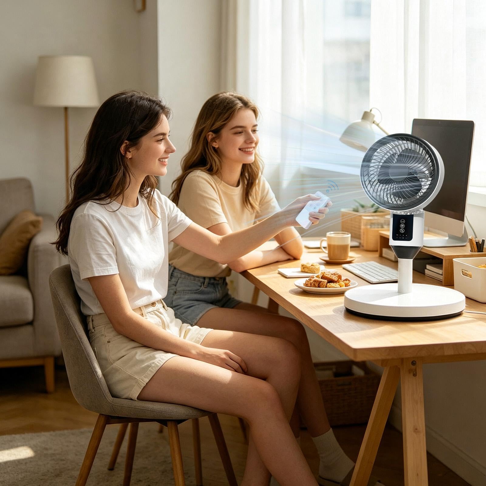 Ventilatore a piantana con telecomando Altezza Regolabile Oscillante | Ventilatore Silenzioso Piantana E Da Tavolo Per Ufficio Casa Camera Da Soggiorno Appartamento Tavolo