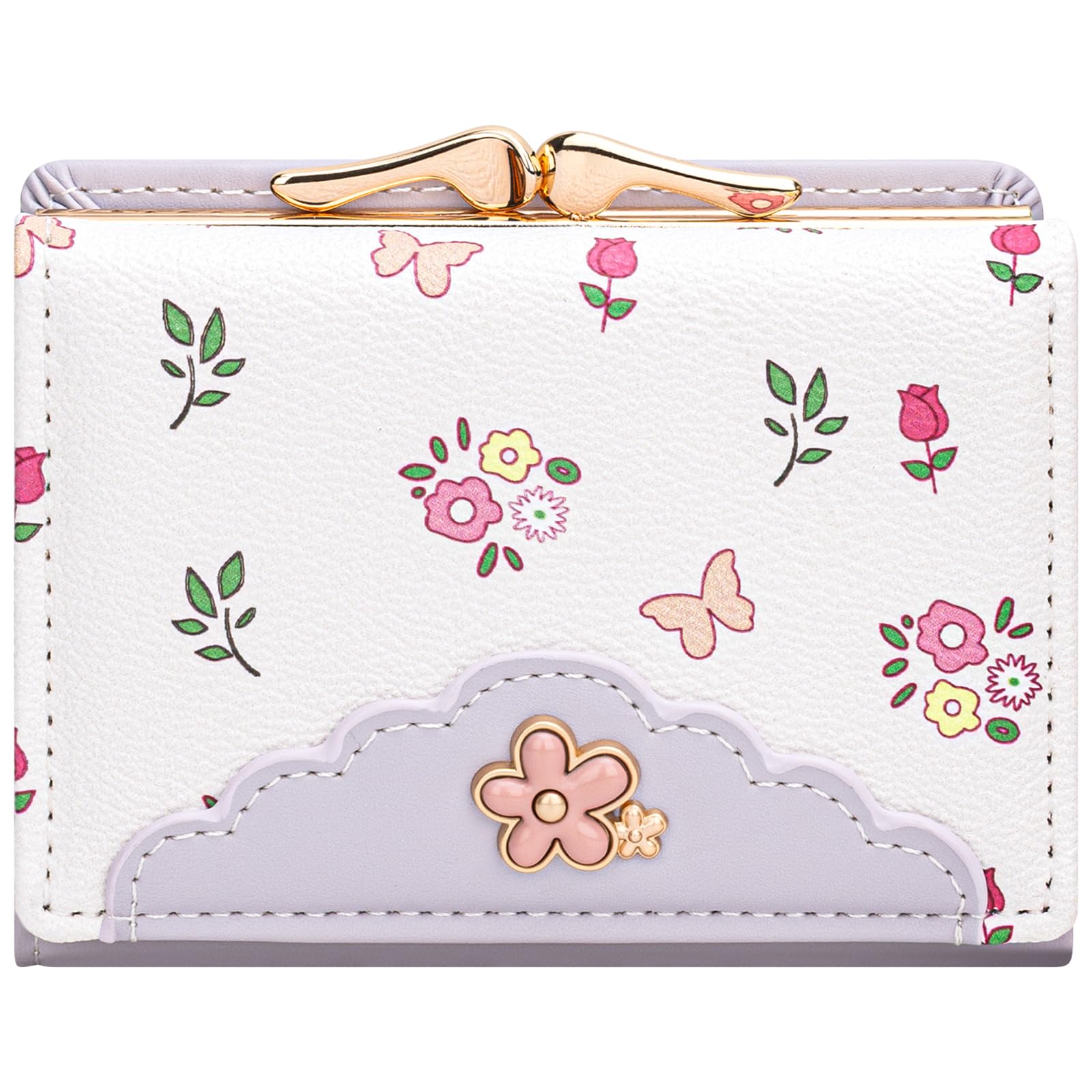 YINHEXI Small Wallets for Women with RFID Blocking Womens Floral Cute PU Leather Trifold Wallet with ID Window Coin Purse (Floral Lavender)