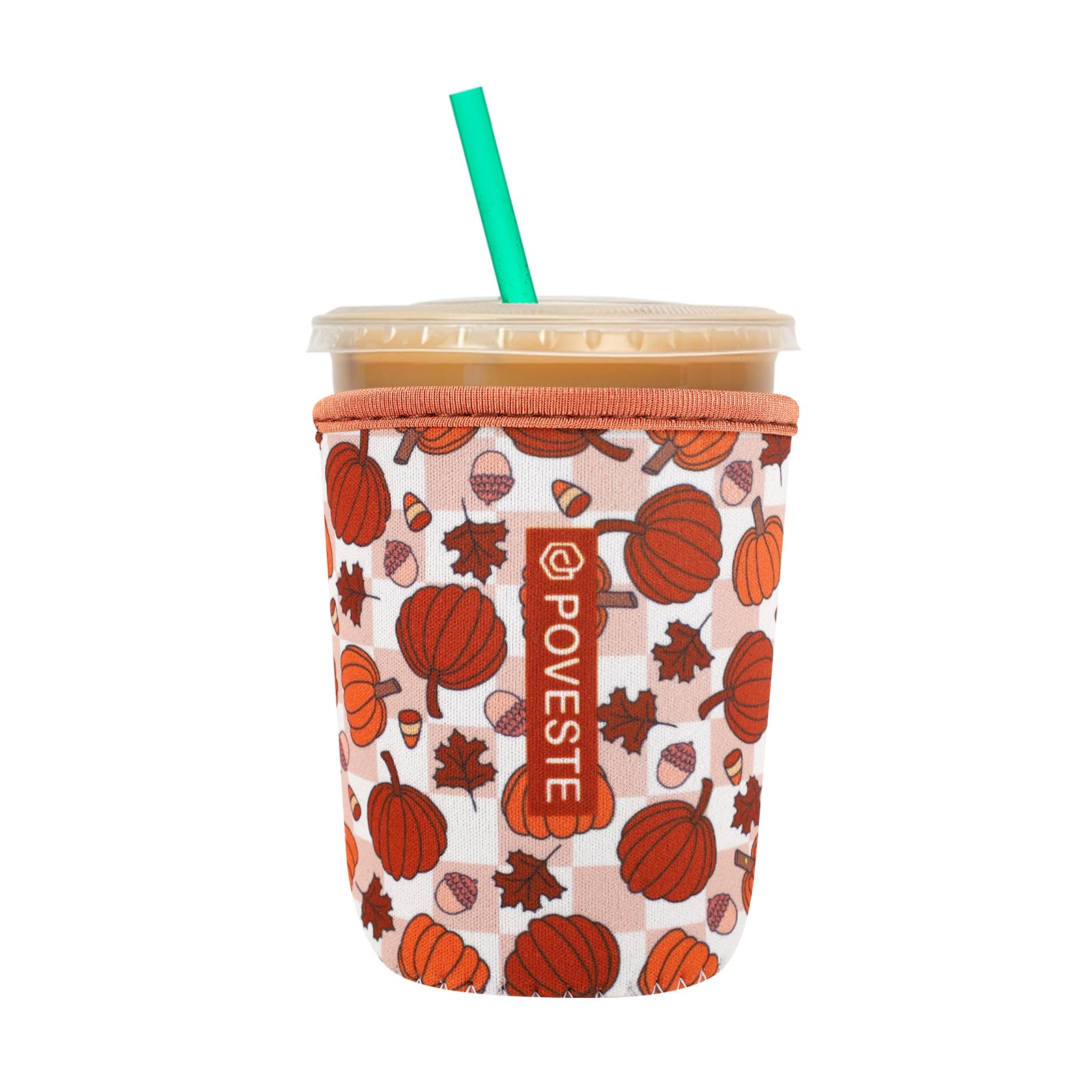 reusable neoprene insulator sleeve for iced coffee amp cold soda coffee sleeves for iced amp hot drinks cold beverage cooler compatible with starbucks dunkin checkerboard pumpkin small 16-18oz