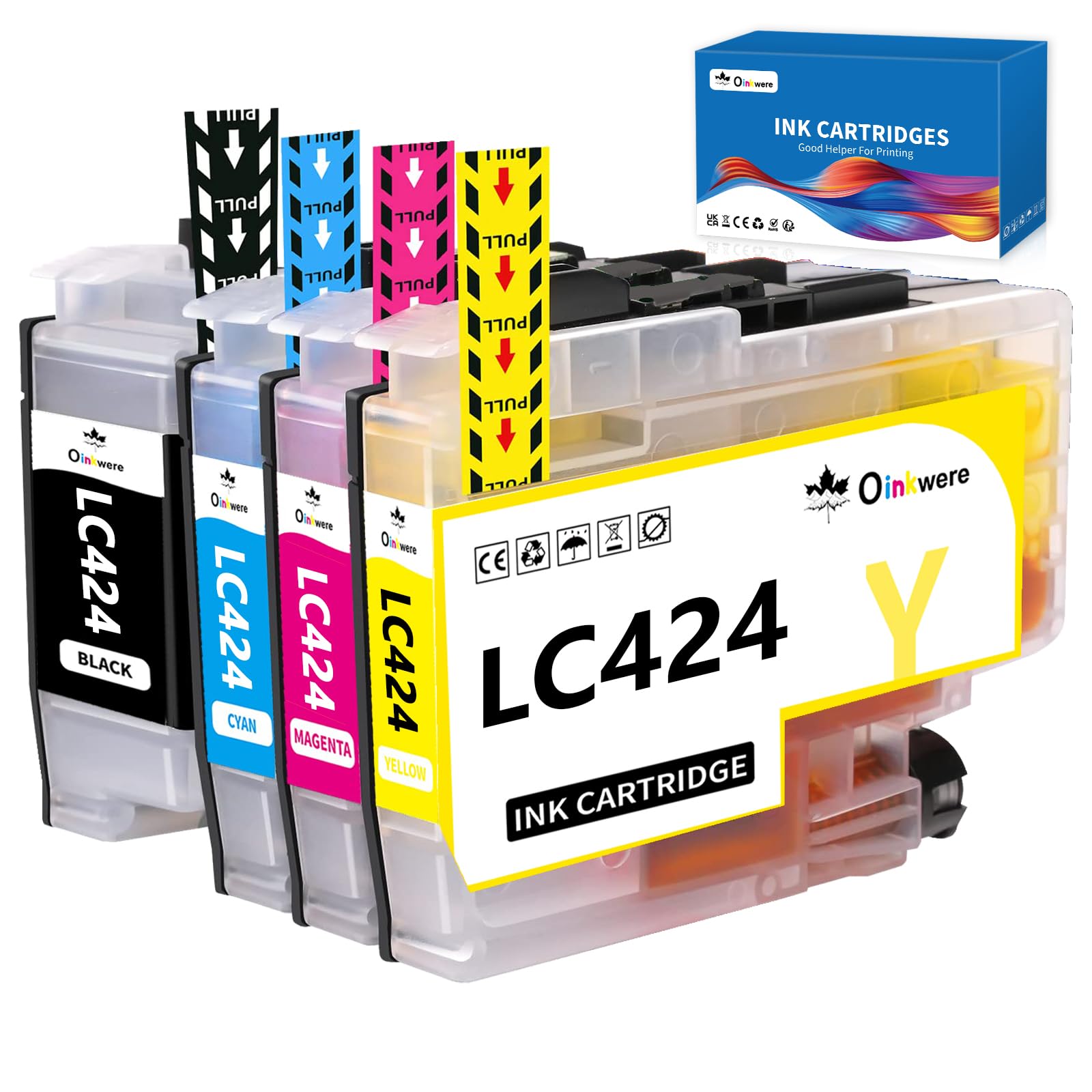 OINKWERE LC-424 LC424 Patronen Kompatibel für Brother LC424 Druckerpatronen Multipack LC-424VAL für Brother DCP-J1200W DCP-J1200WE Drucker (4er-Pack, LC424BK LC424C LC424M LC424Y)