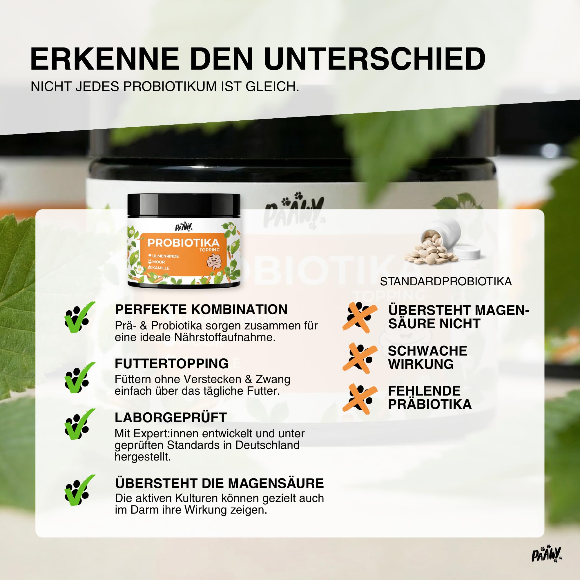 Probiotika Hund - 10-in-1 Wirkstoff-Komplex mit Ulmenrinde & Moor - Pro- & Präbiotika Futtertopping unterstützt bei Durchfall & Sodbrennen Hund - Gras- und Kotfresser Vorsorge Made in Germany