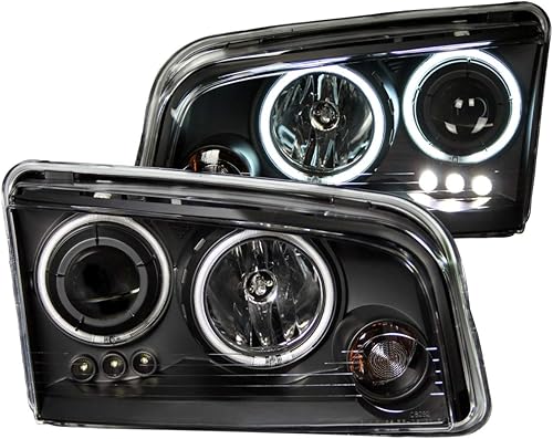Anzo USA, Dodge Charger, juego de faros transparentes con proyector halo, Negro