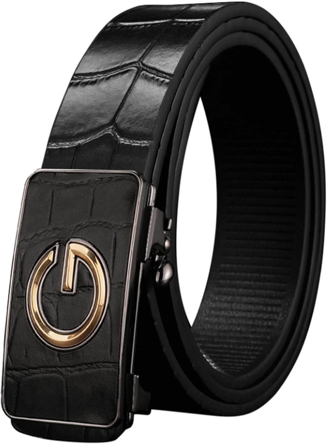 Crocodile Click-Groove Designer Genuine Leather Belt Men Dress Casual Classic Executive Gift