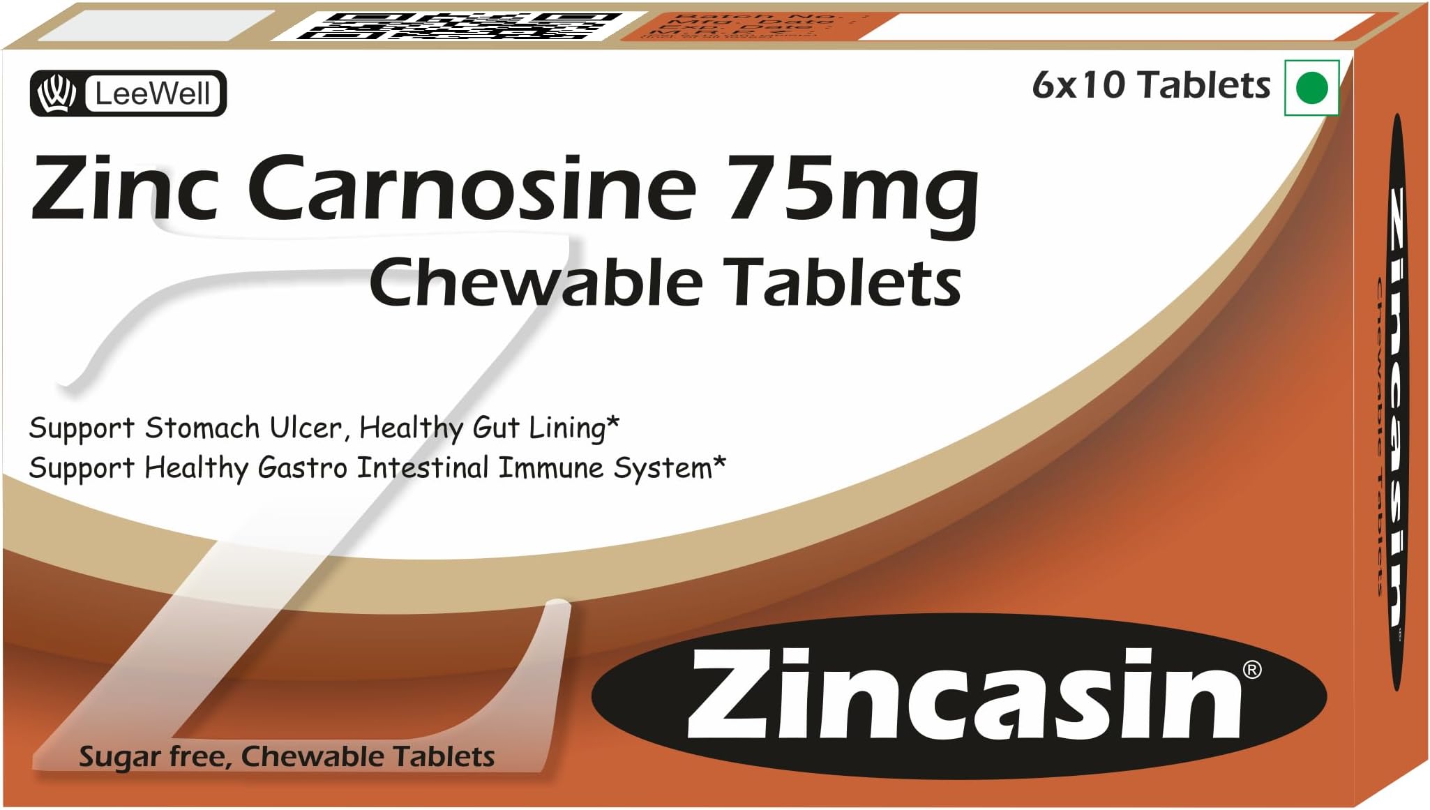 Zinc L carnosine Supplement Chewable tablets | Strengthen Digestive tract, Leaky Gut, Immunity Booster, Improve Taste buds function, Neurotransmitter Support | Healthy Skin, Acne, Hair Loss, IBS, IBD, Gastric Ulcer Support - 60 sugar free