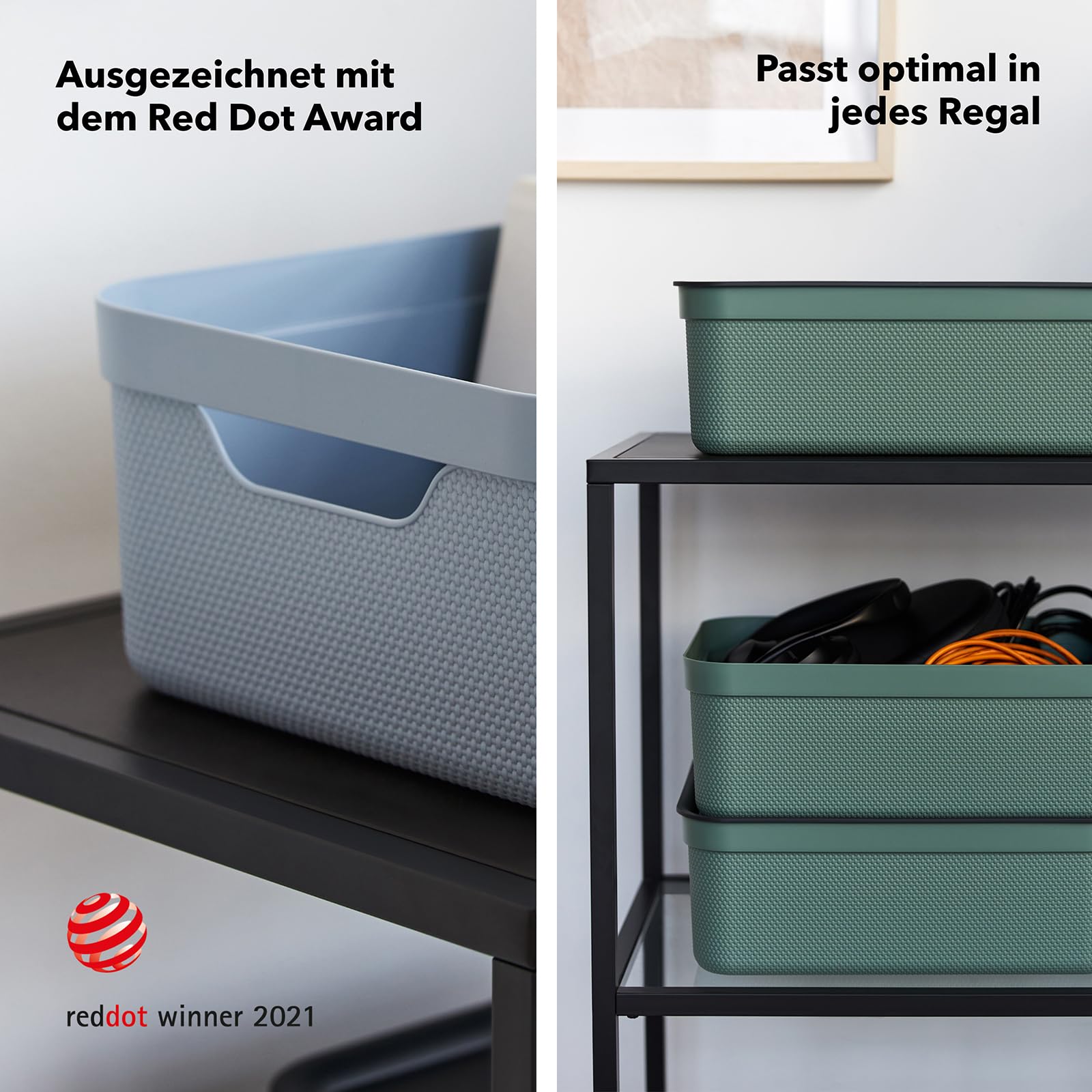 Rotho Jive 3er-Set Aufbewahrungsboxen mit Deckel 10l, A4 | Stapelboxen klein | mit Flechtmuster | modular & stapelbar | pflegeleicht & stabil | schwarz