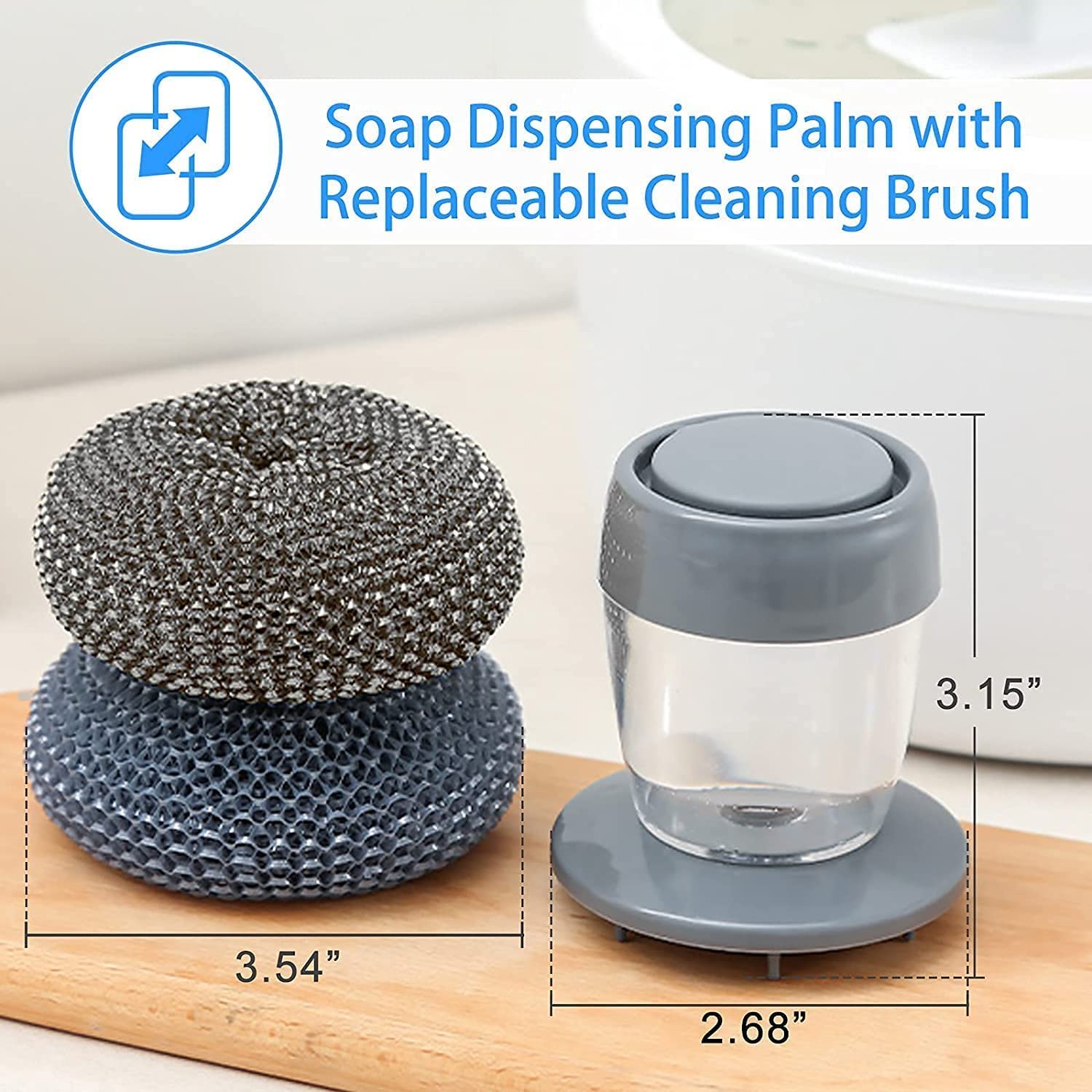 AG E-Com Replaceable Wire Ball Cleaning Scrubber Brush, Dish Washing Soap Dispensing Palm Brush, Rust-Resistant, Easy to Hold and Non-Slip Product Image 2