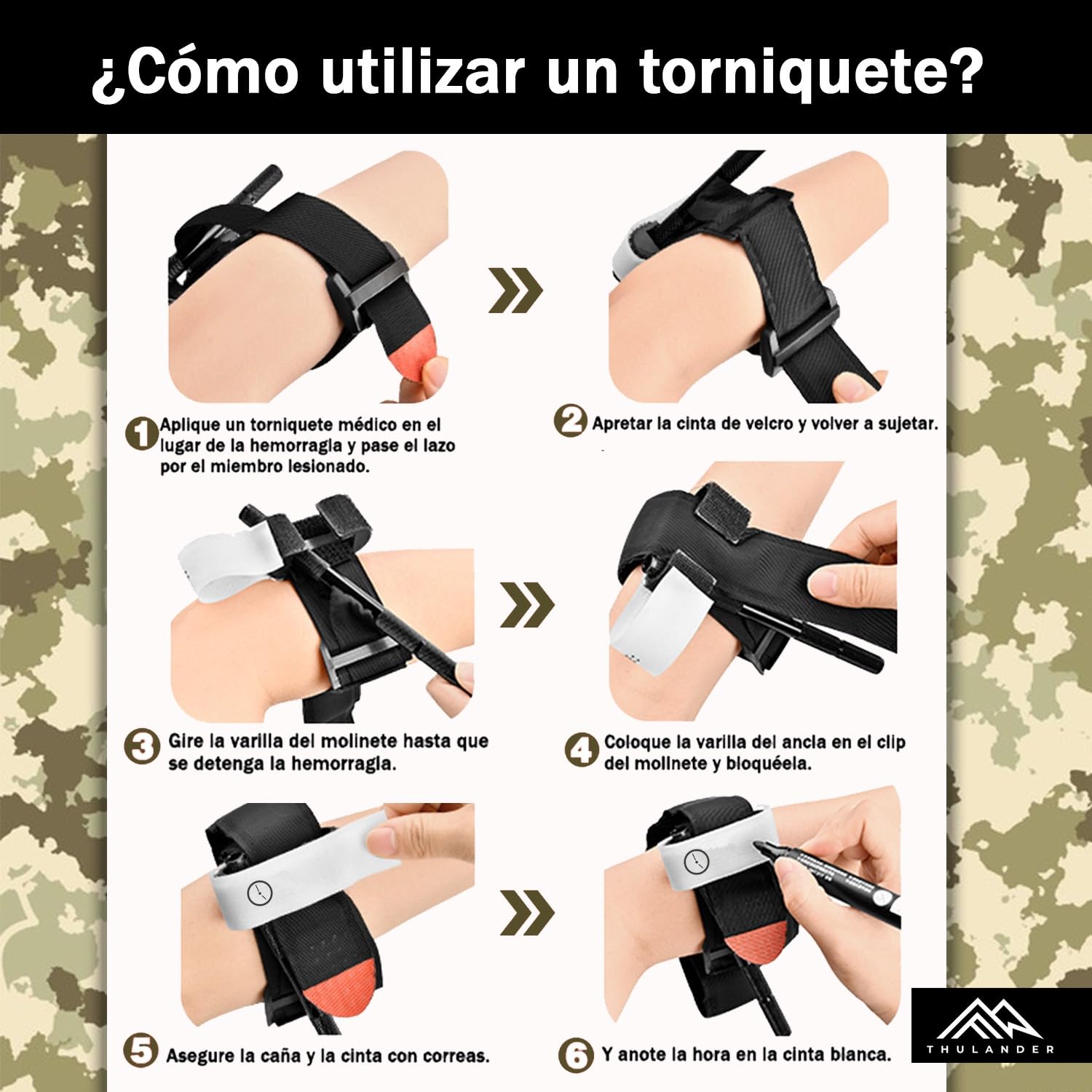 Thulander Pack 2 Torniquetes Tactico + 2 Vendajes Israeli Botiquin Primeros Auxilios para Hemorragias Control Perdida de Sangre Kit de Emergencia para Supervivencia Uso Militar Policial IFAK
