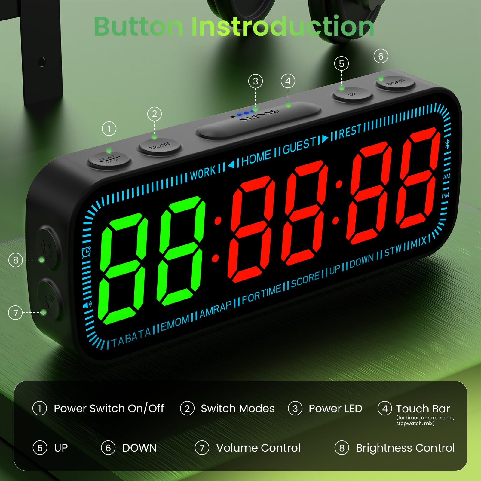 Fitness-Timer, Bluetooth, App-gesteuert, magnetisch, Workout-Intervall-Timer, Zuhause, große LED-Digitalanzeige, Countdown-Uhr für Score Crossfit, Tabata, HIIT, EMOM, Boxen